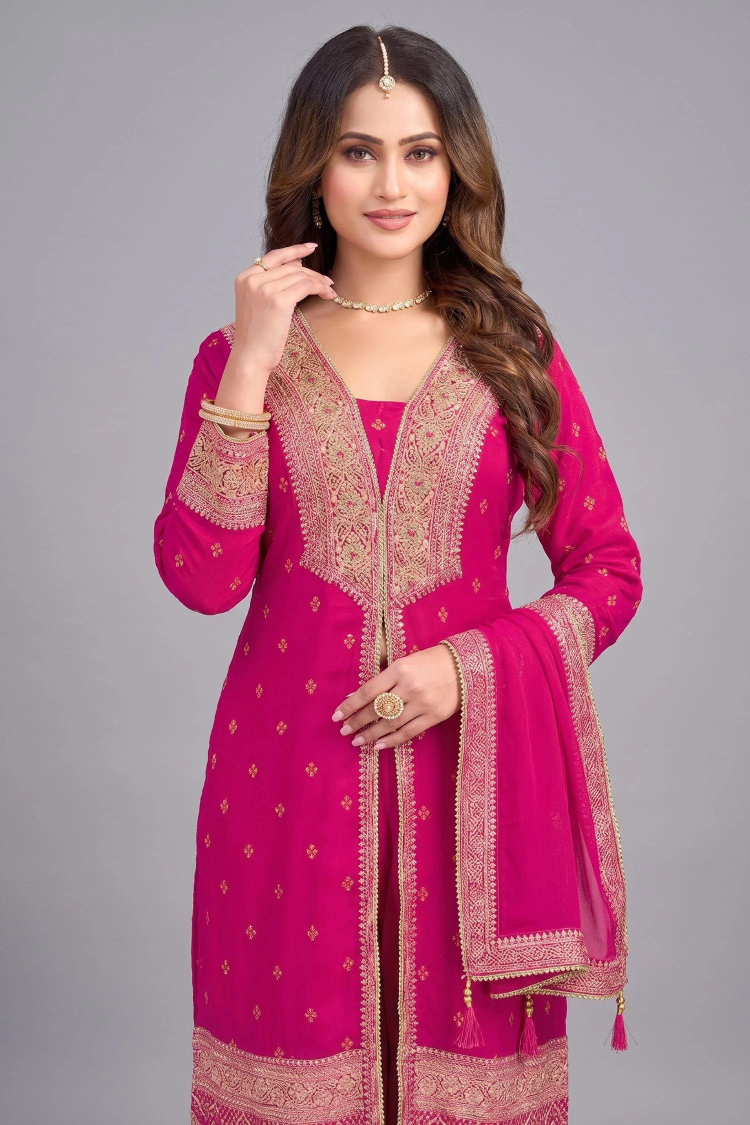 Rani Pink Georgette Slit Cut Suit - Image 2