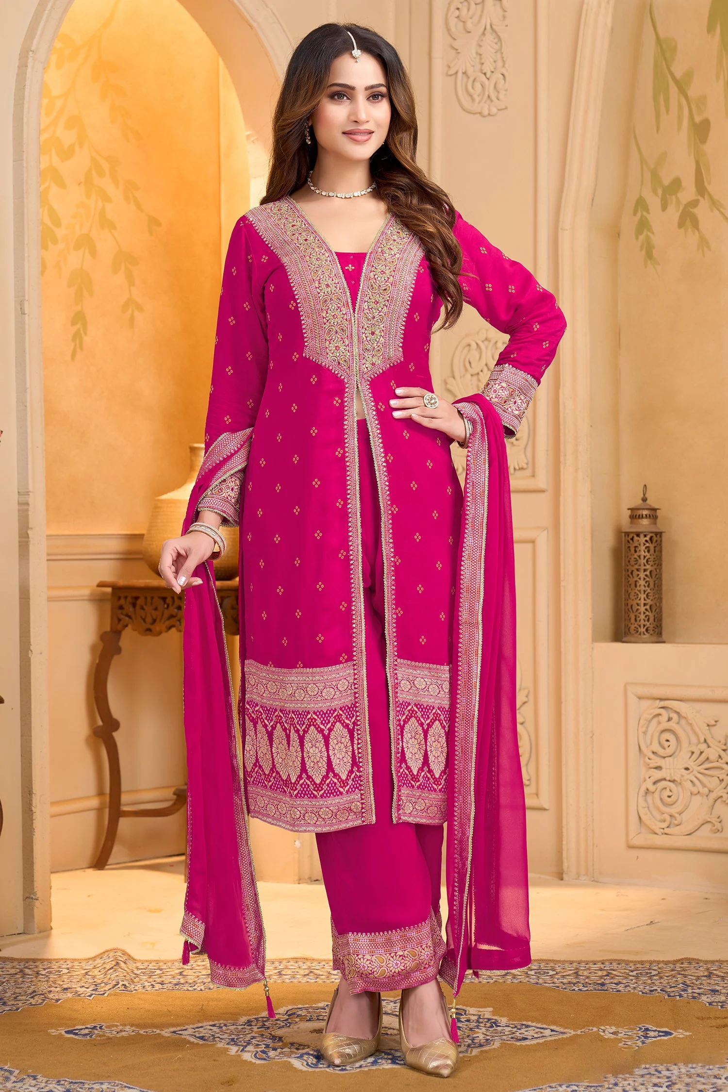 Rani Pink Georgette Slit Cut Suit - Image 3
