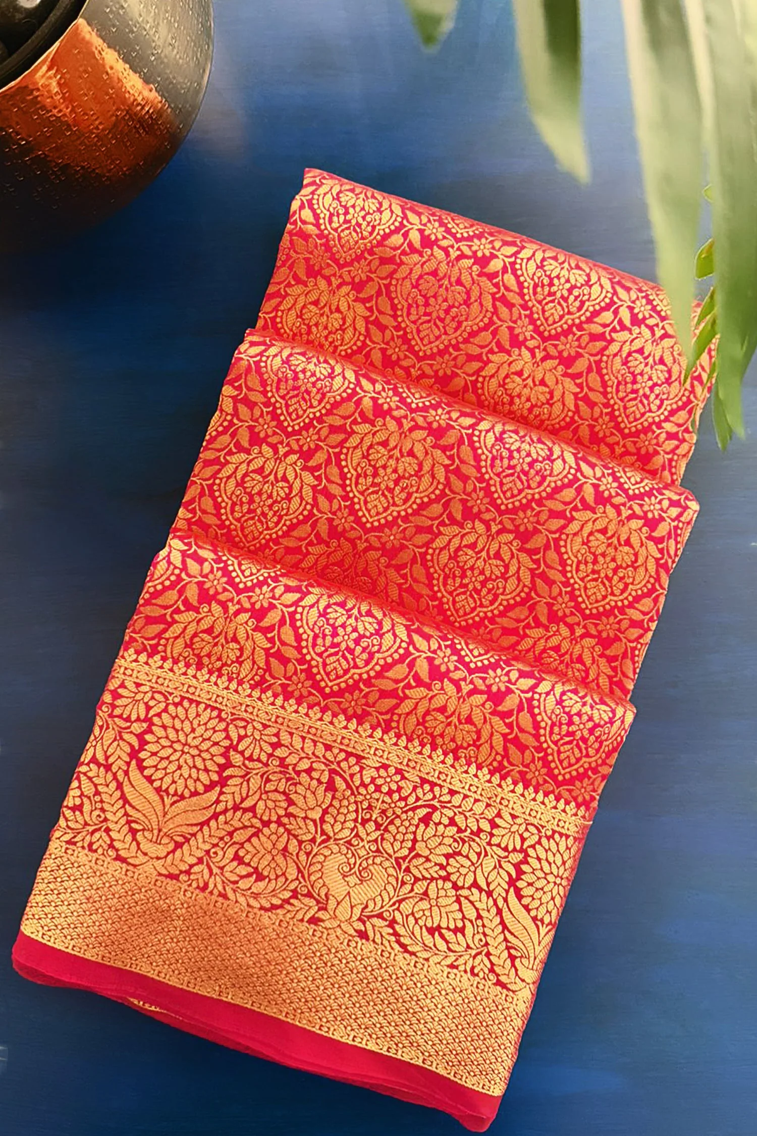 Rani Pink Kanchipuram Tissue Silk Woven Saree - Image 2