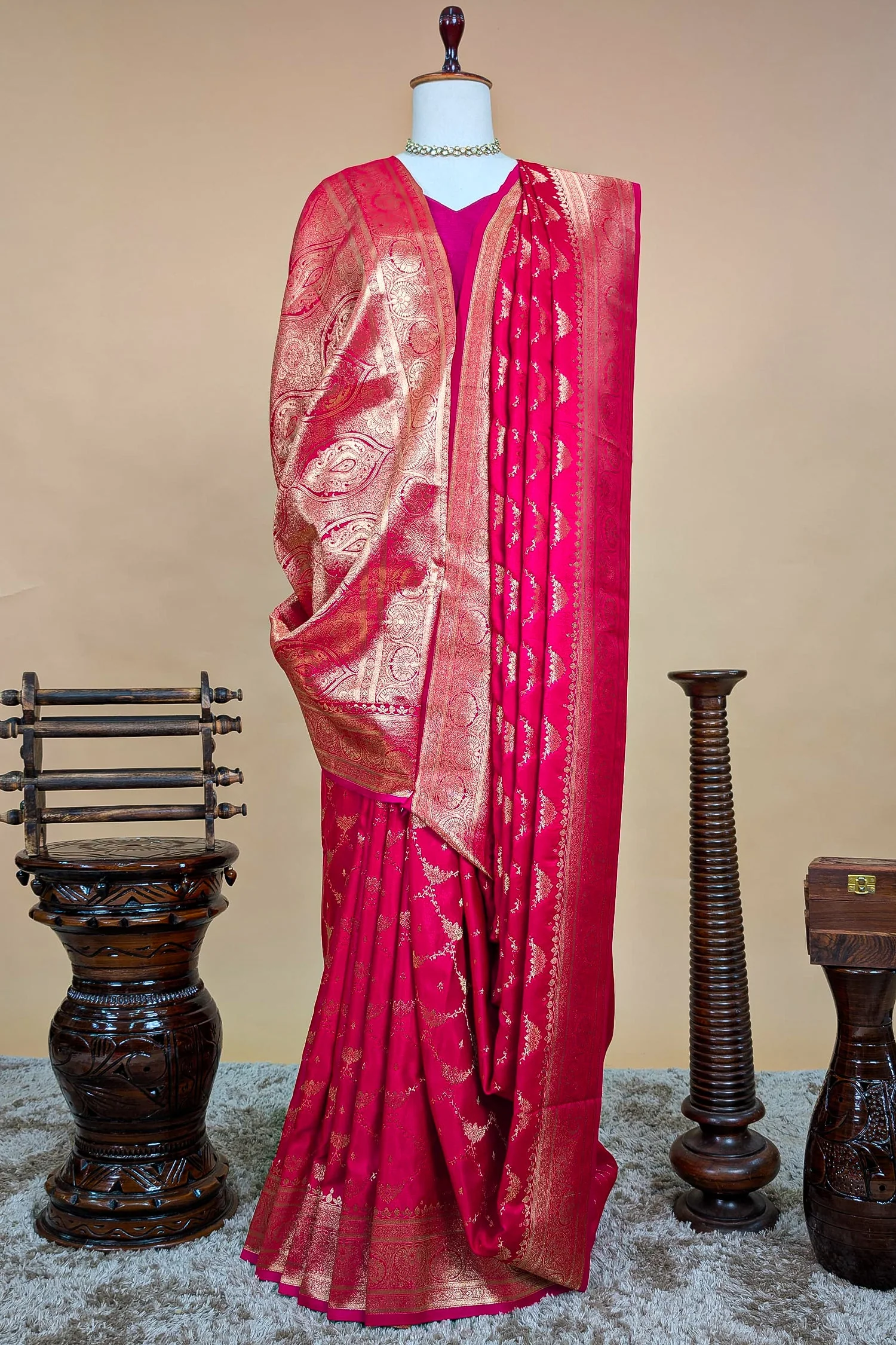 Rani Pink Modal Silk Banarasi Woven Saree - Image 2