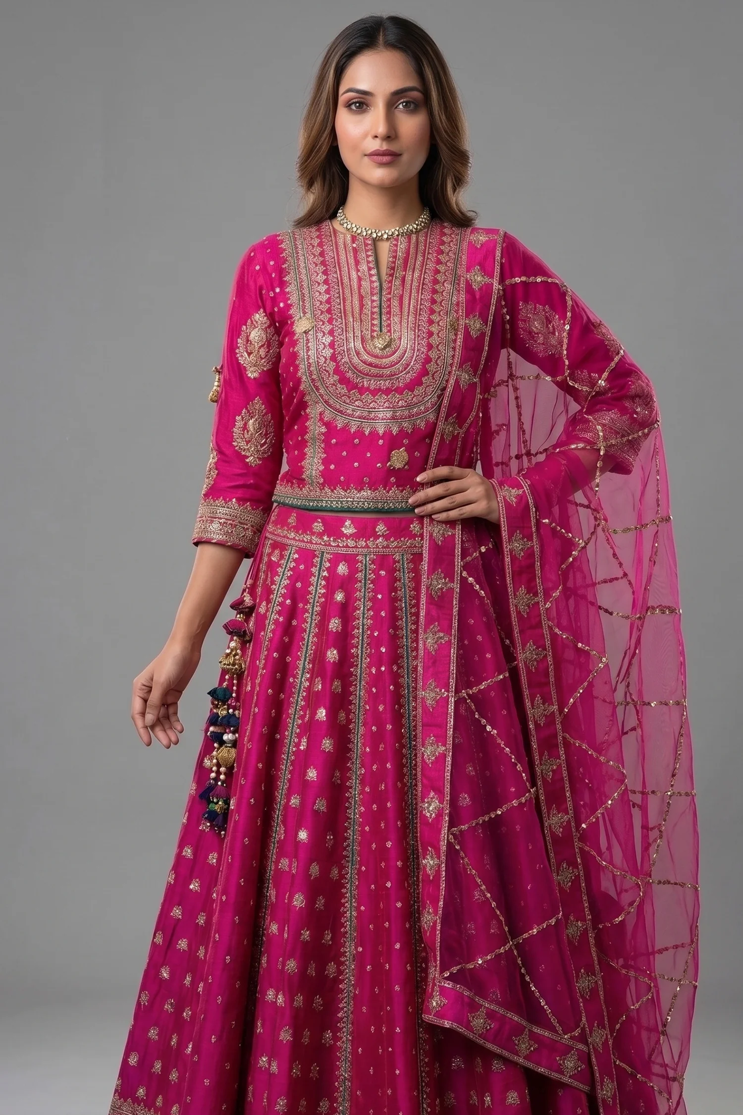 Rani Pink Silk Sequin Embroidered Lehenga Set - Image 2
