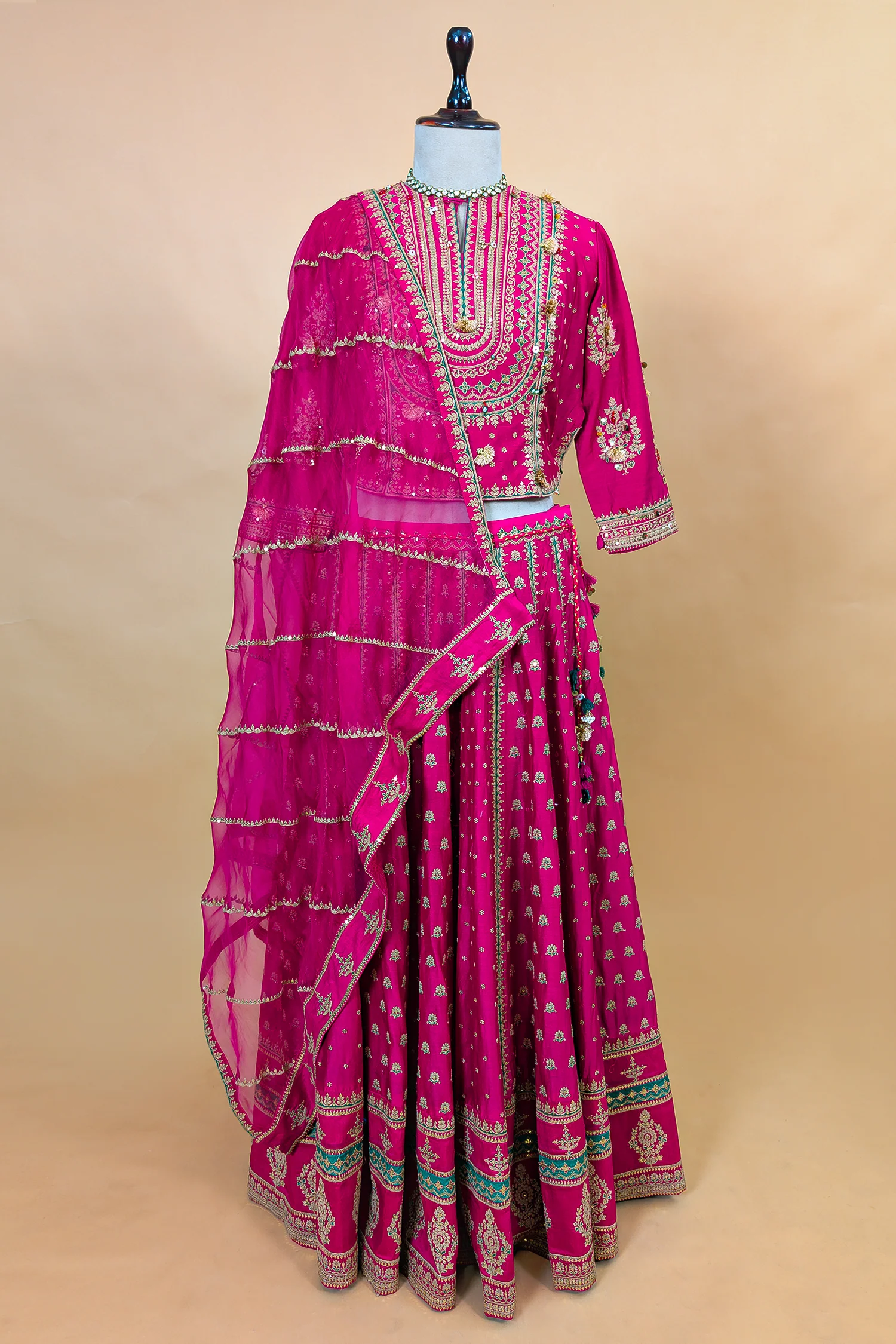 Rani Pink Silk Sequin Embroidered Lehenga Set - Image 3