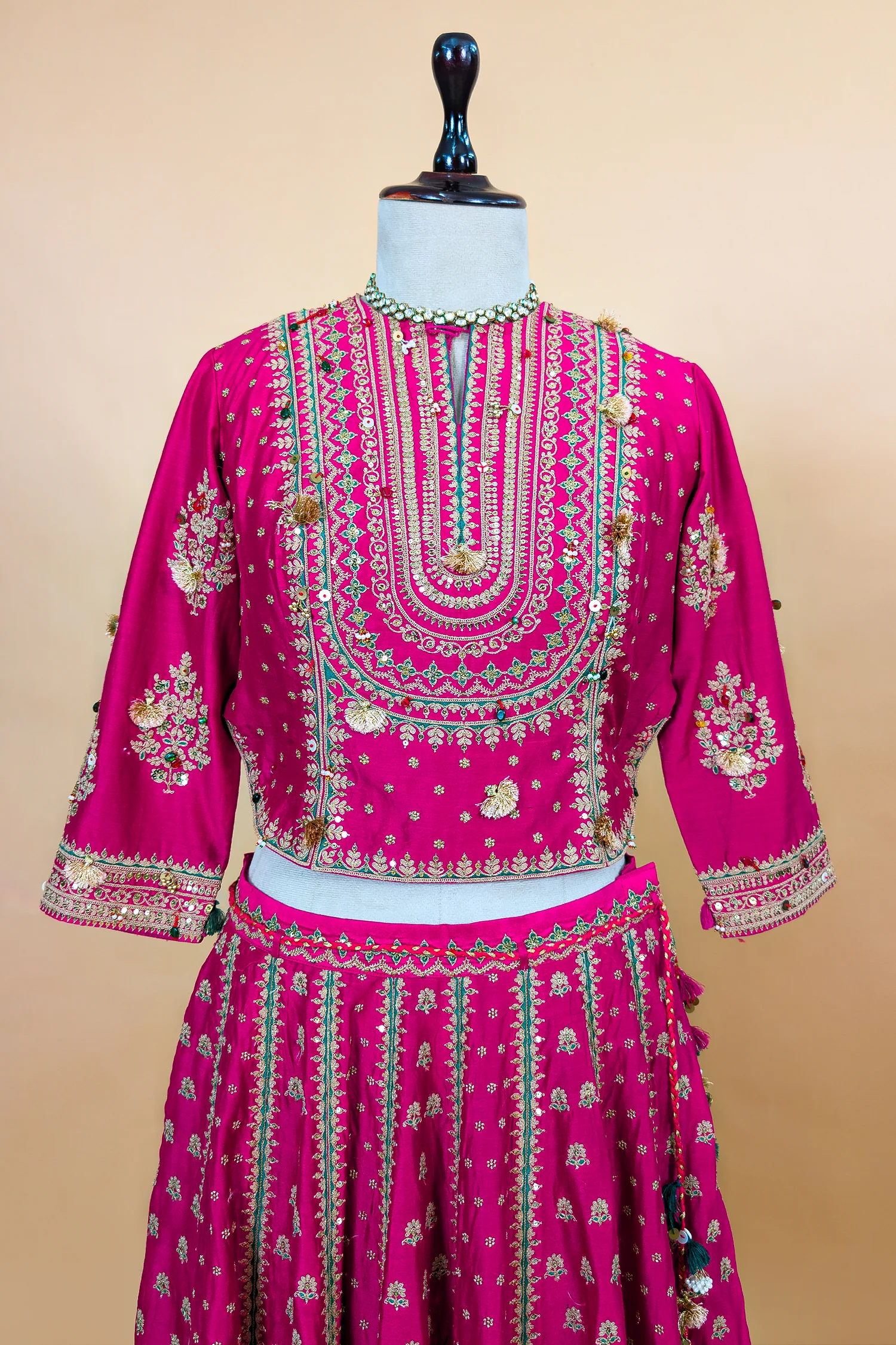 Rani Pink Silk Sequin Embroidered Lehenga Set - Image 4