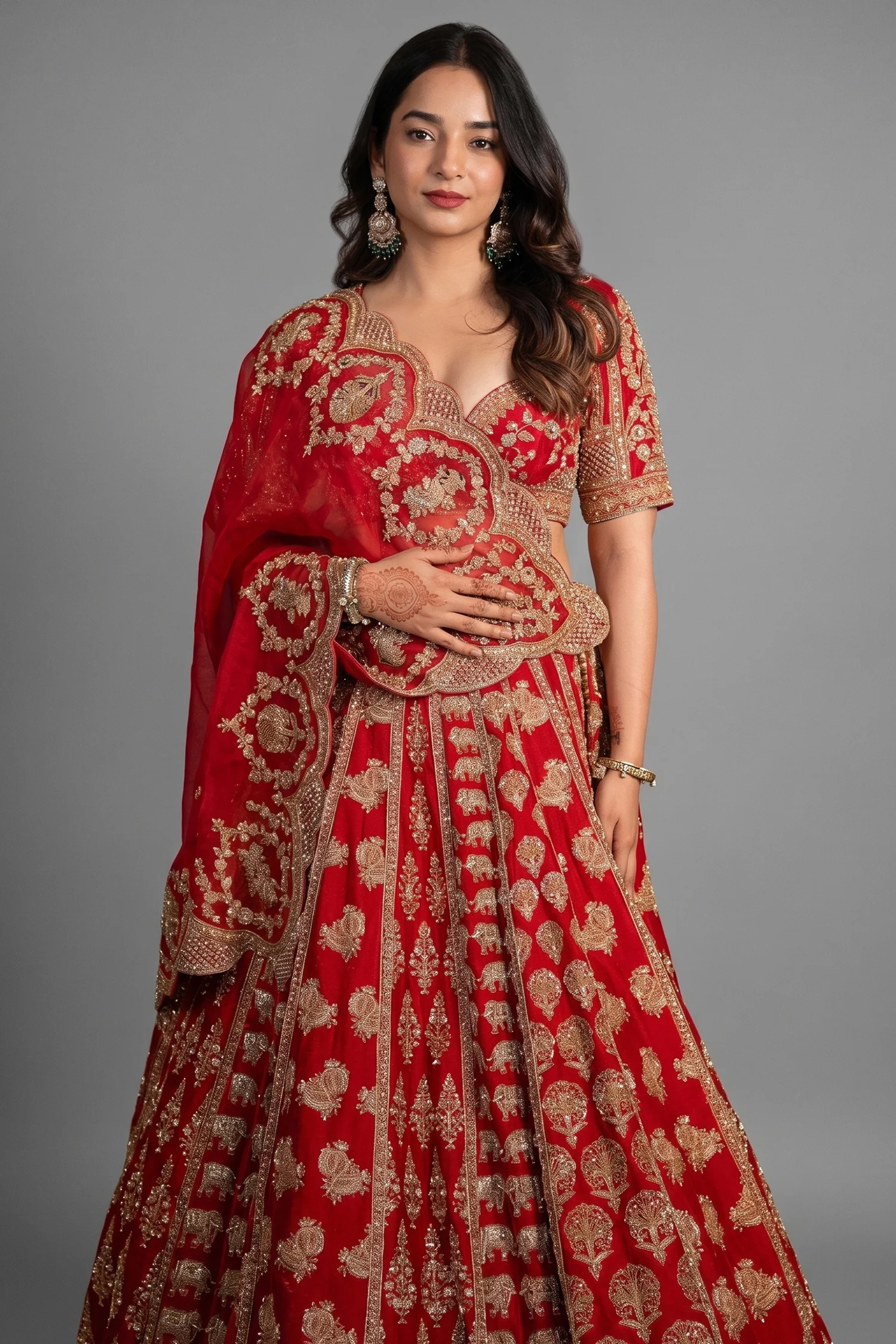 Red Bamber Silk Heavy Worked Bridal Lehenga - Image 2