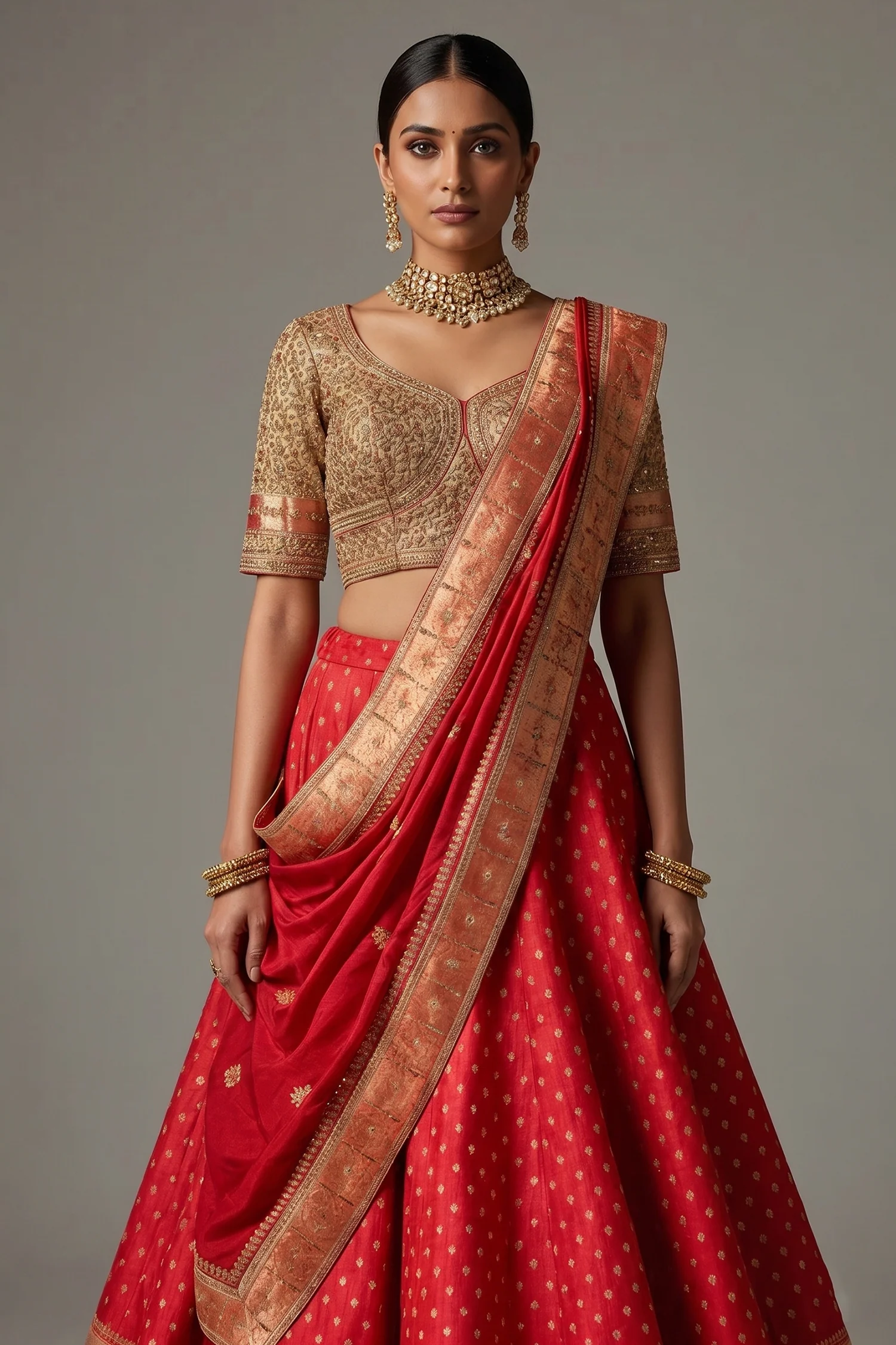 Red Banarasi Silk Woven Lehenga with Intricate Shikargah Weave Border - Image 2