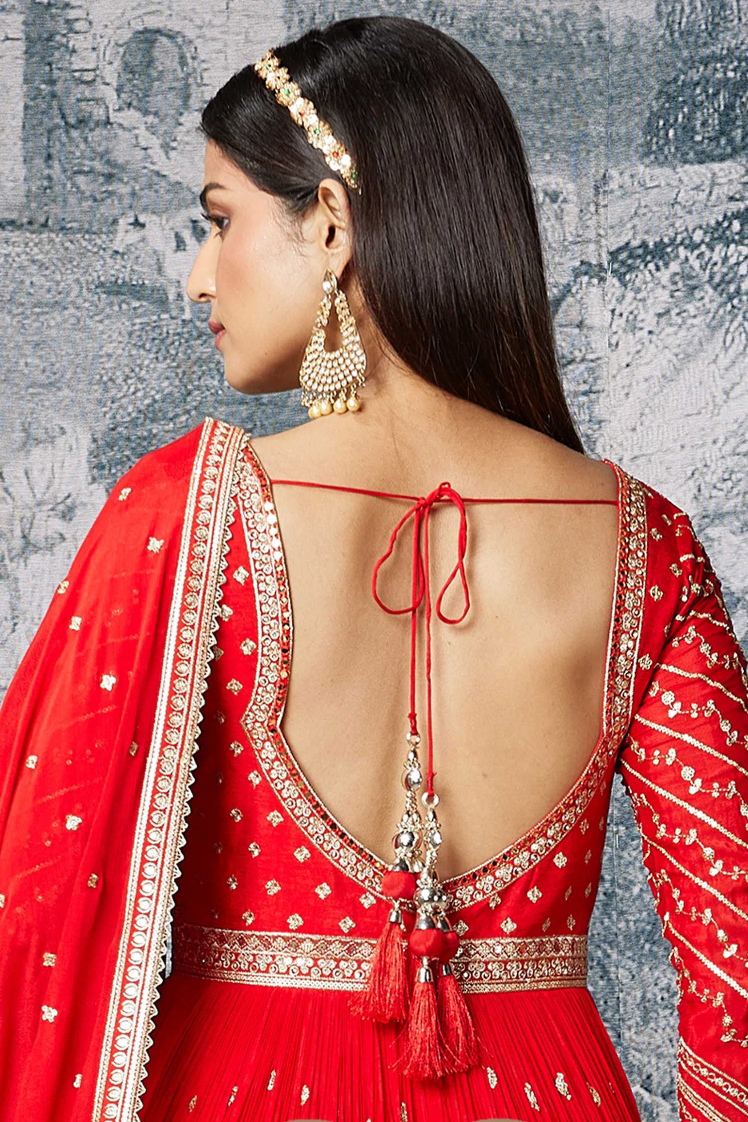 Red Chinon Anarkali Suit with Sequin and Mirror Work - Image 3