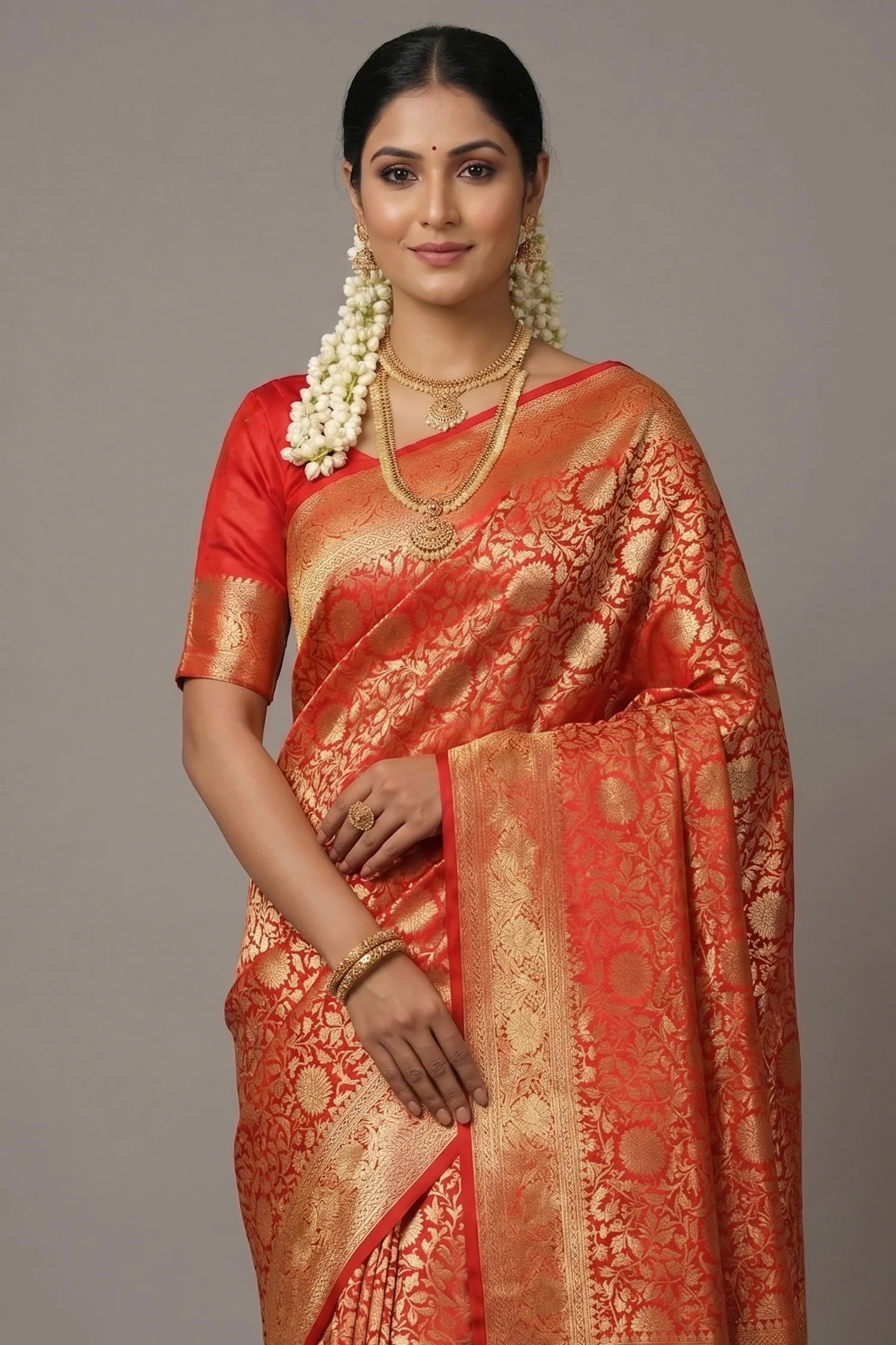 Red Kanchipuram Silk All Over Woven Traditional Saree - Image 2