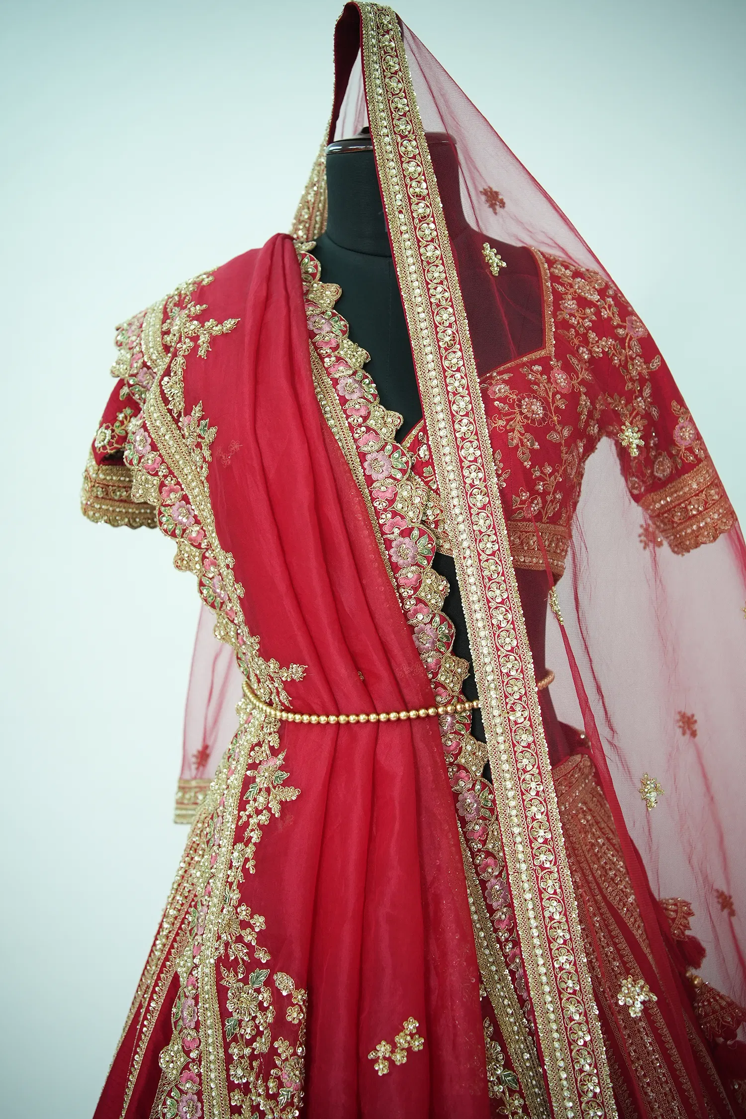 Red Matka Silk Designer Bridal Lehenga with Heavy Embroidery Work - Image 3