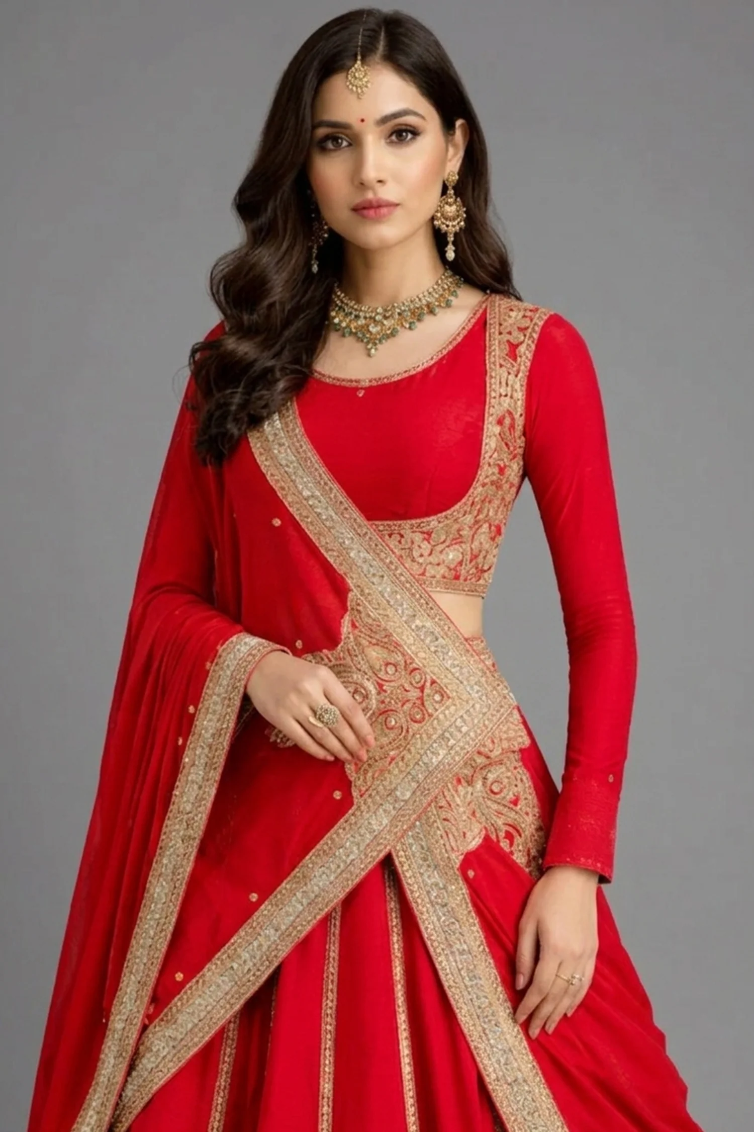 Red Matka Silk Sequins embroidered Lehenga - Image 2