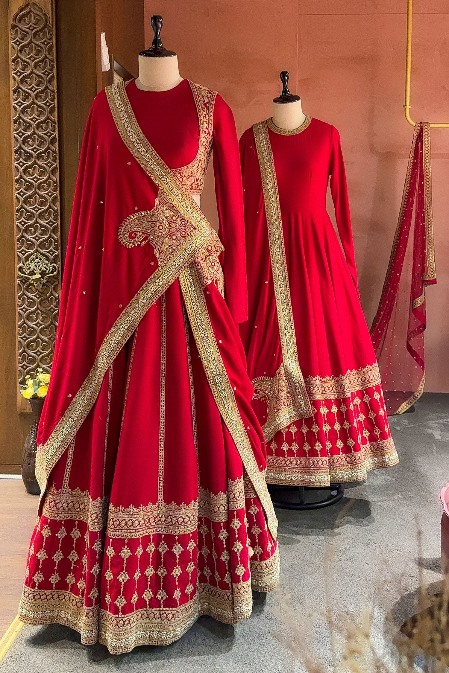 Red Matka Silk Sequins embroidered Lehenga - Image 4