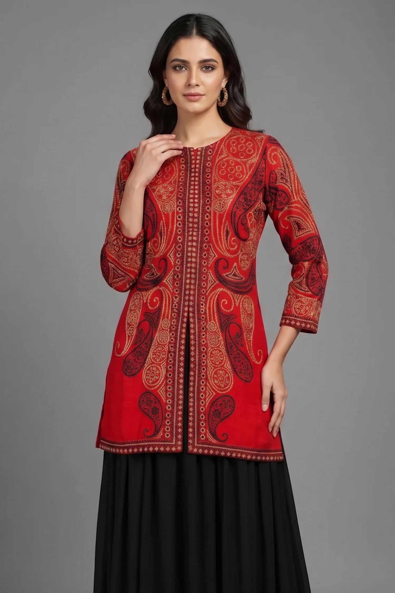 Red Raw Silk Embellished Sequin Beaded Top Palazzo Set - Image 2
