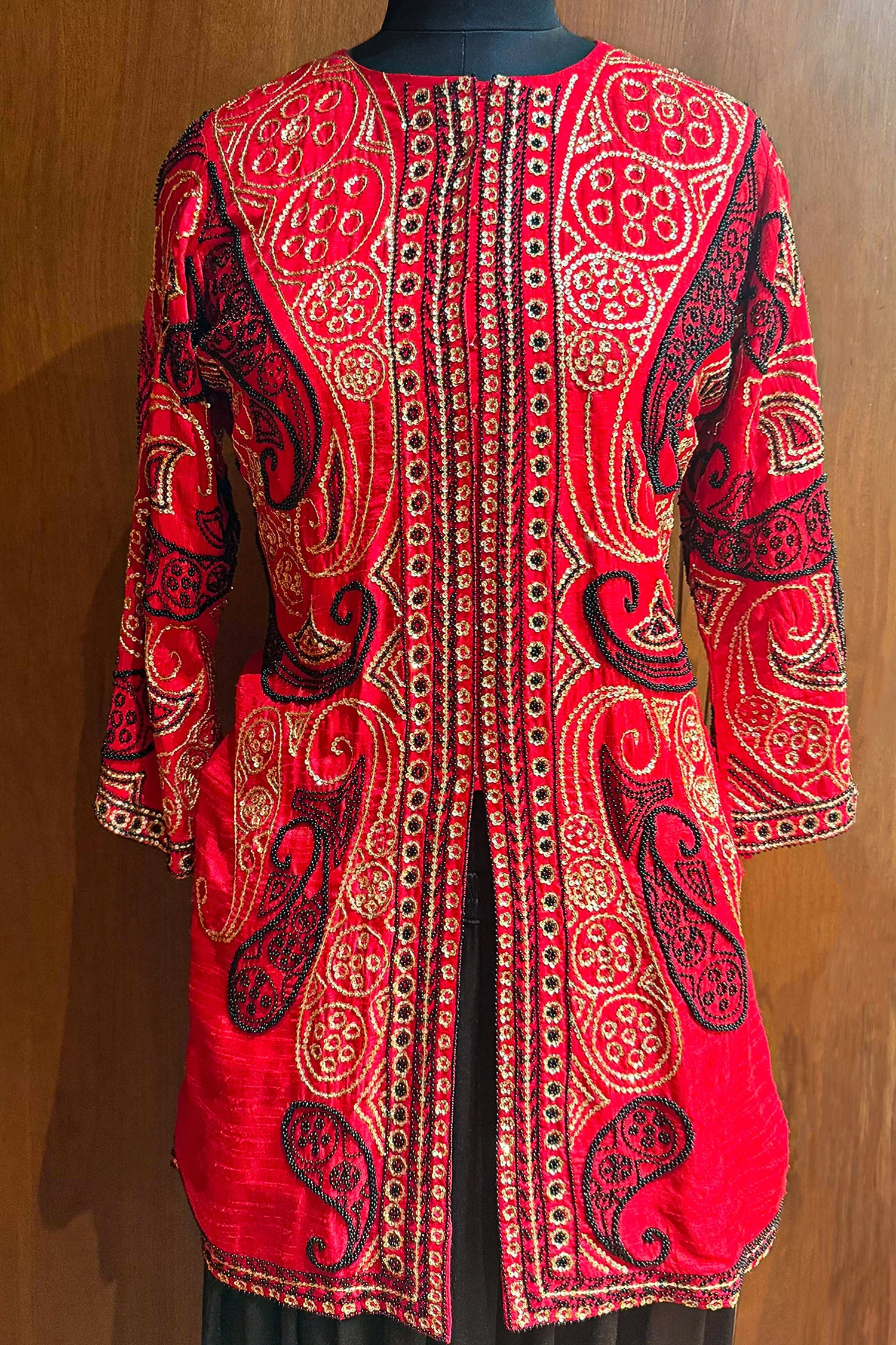 Red Raw Silk Embellished Sequin Beaded Top Palazzo Set - Image 8