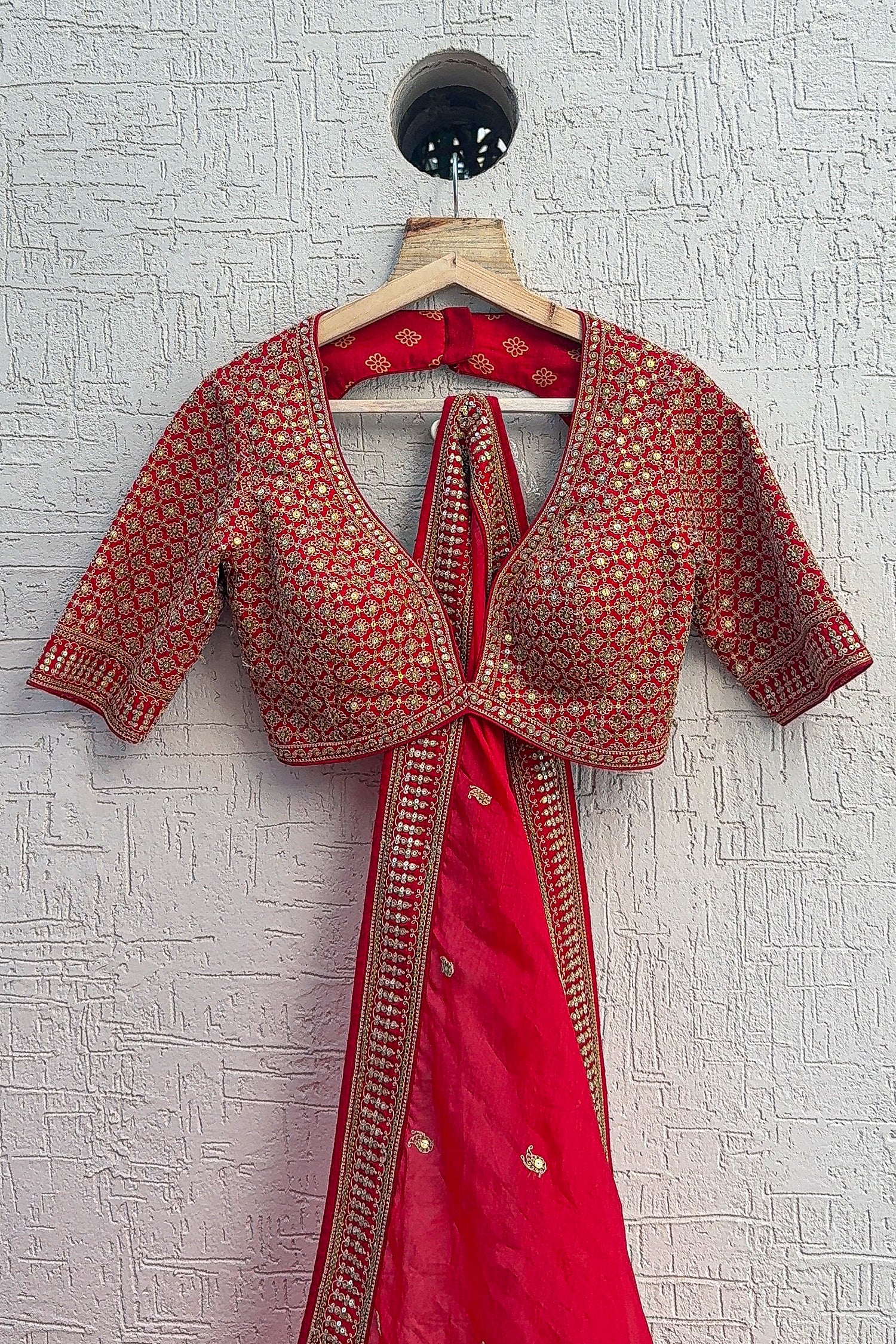 Red Silk Sequin Embroidered Bridal Lehenga - Image 4