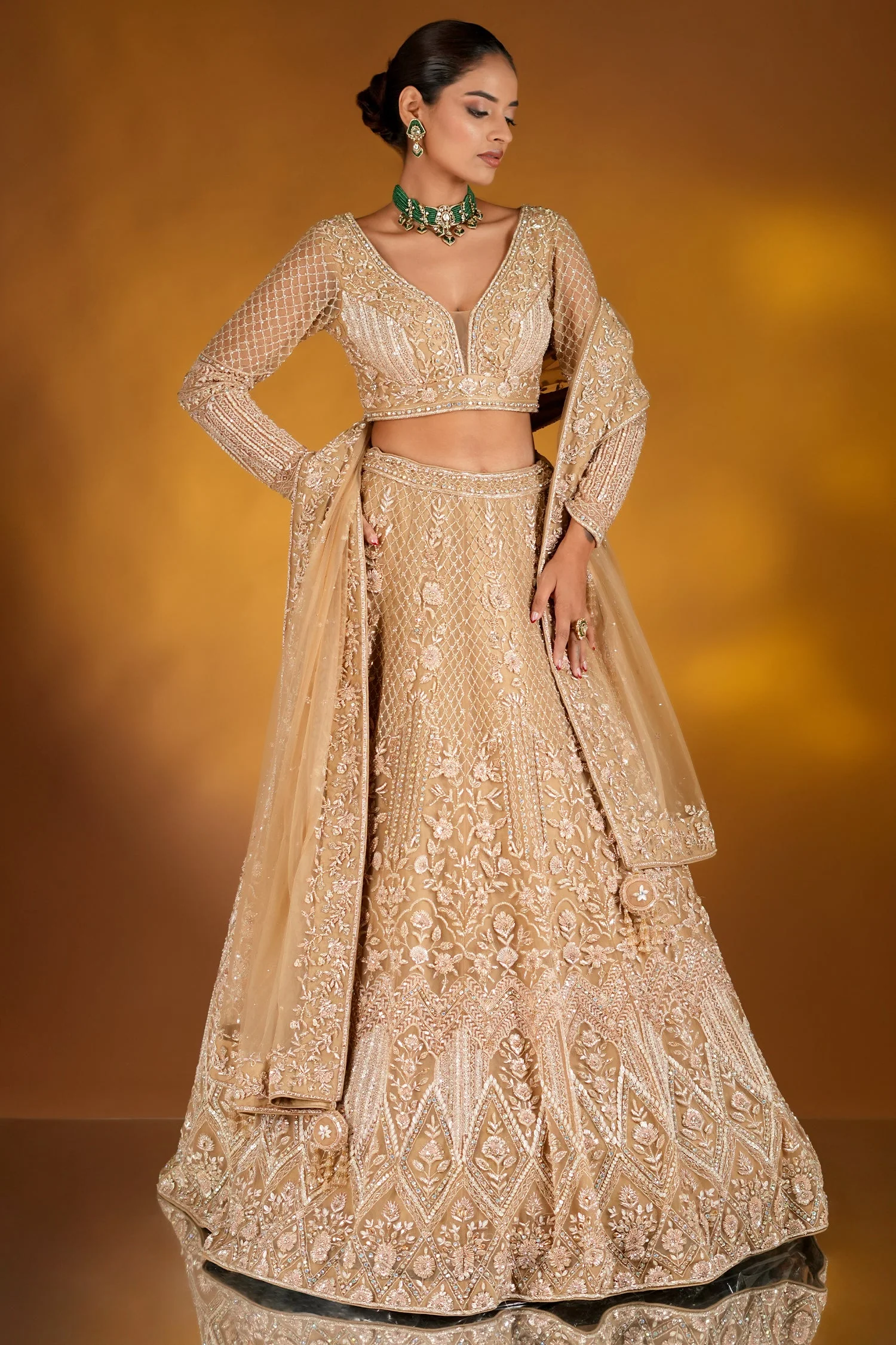 Rose Golden Net Designer Lehenga Set - Image 2