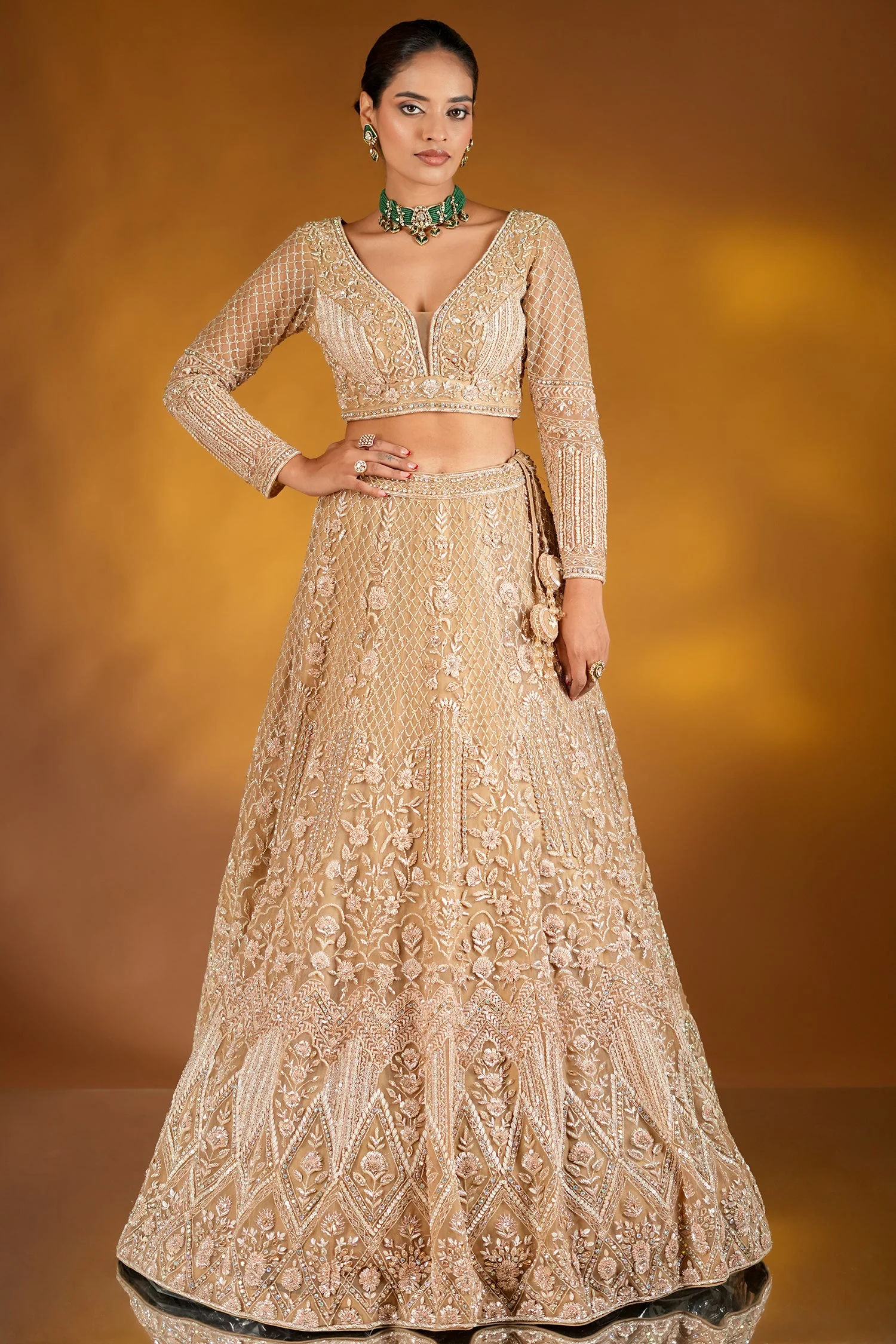 Rose Golden Net Designer Lehenga Set - Image 3