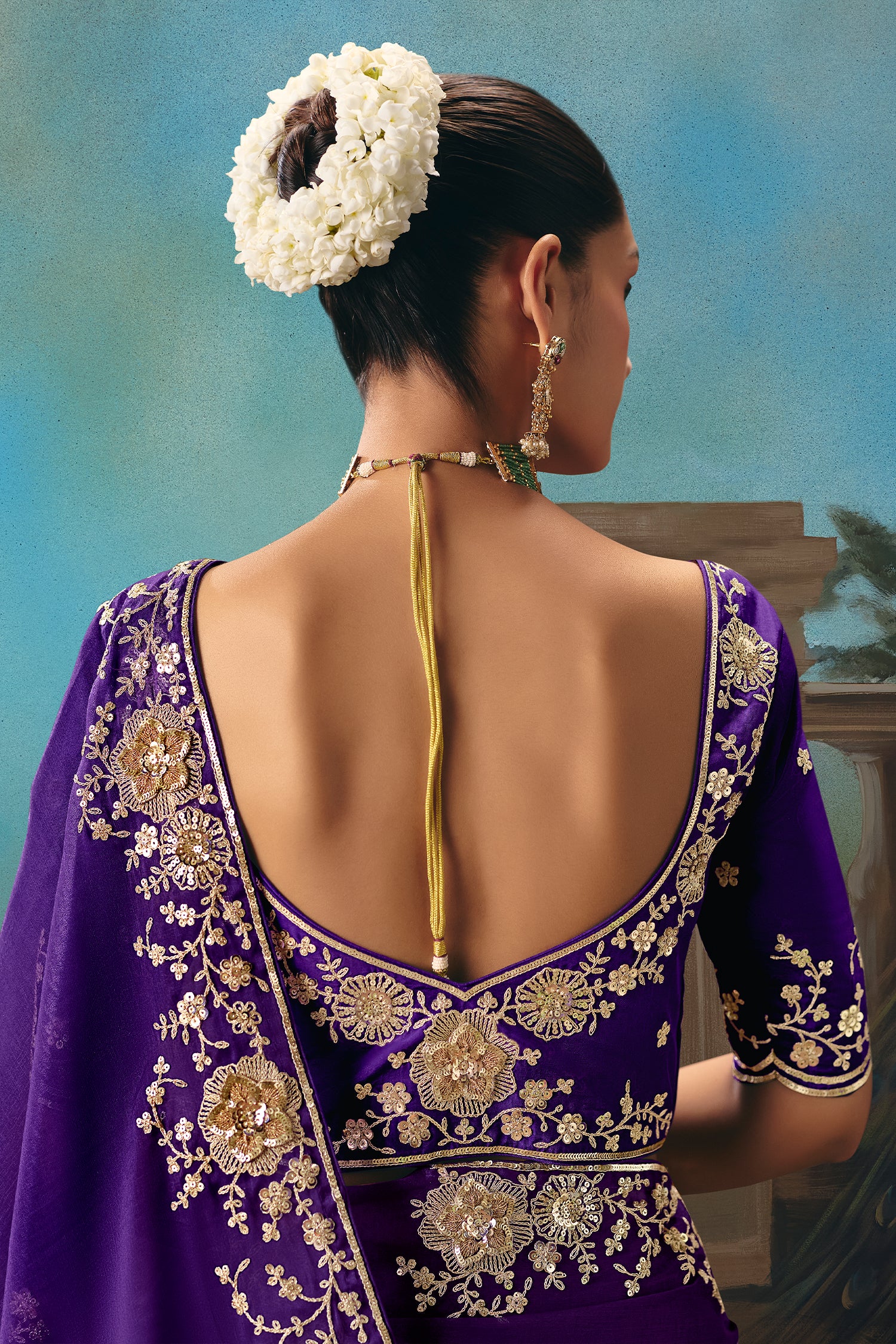 Royal Purple Viscose Chiffon Saree With All Over Embroidery In Zari And Sequins - Image 4