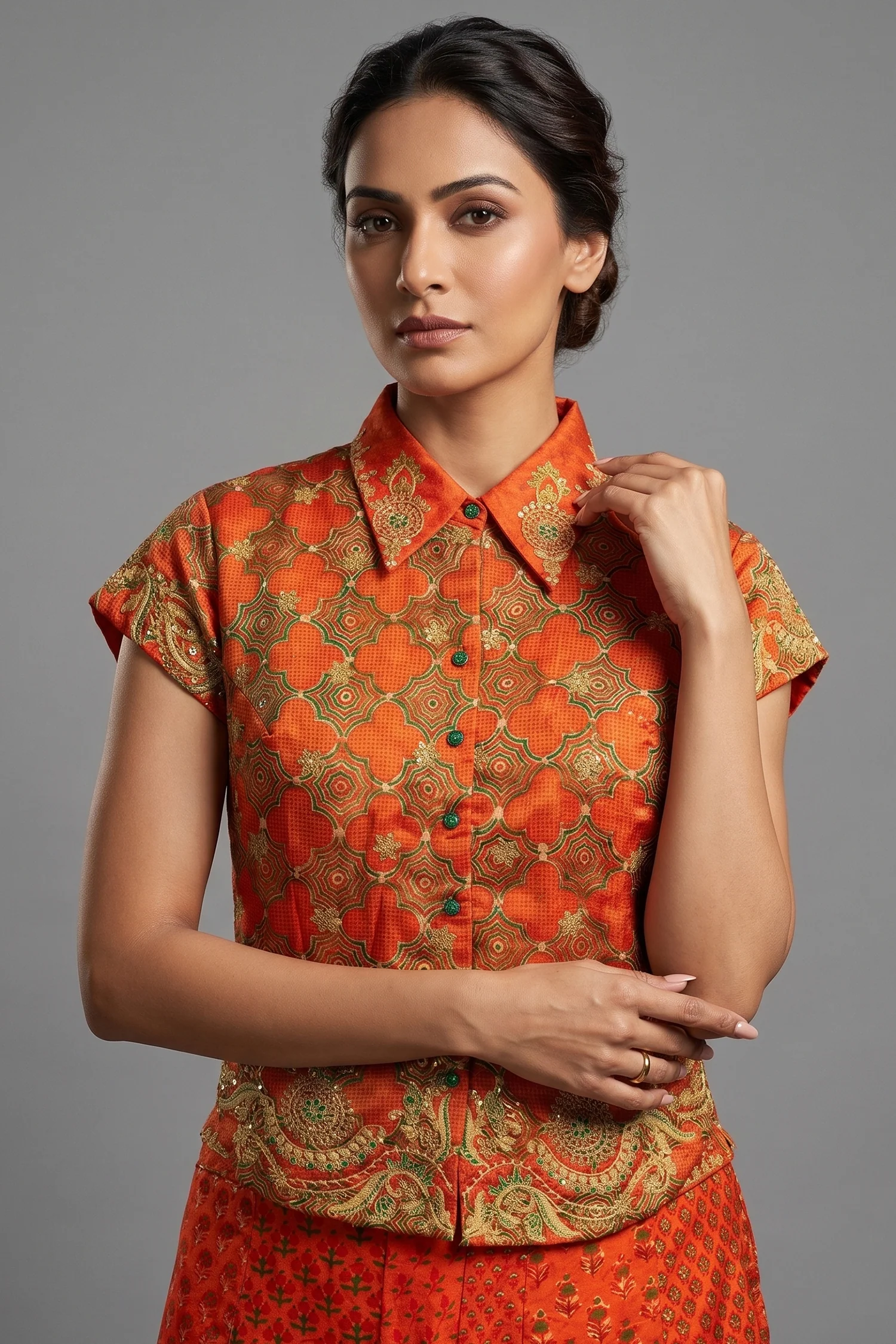 Rust Orange Satin Silk Printed Co-Ord Set - Image 2