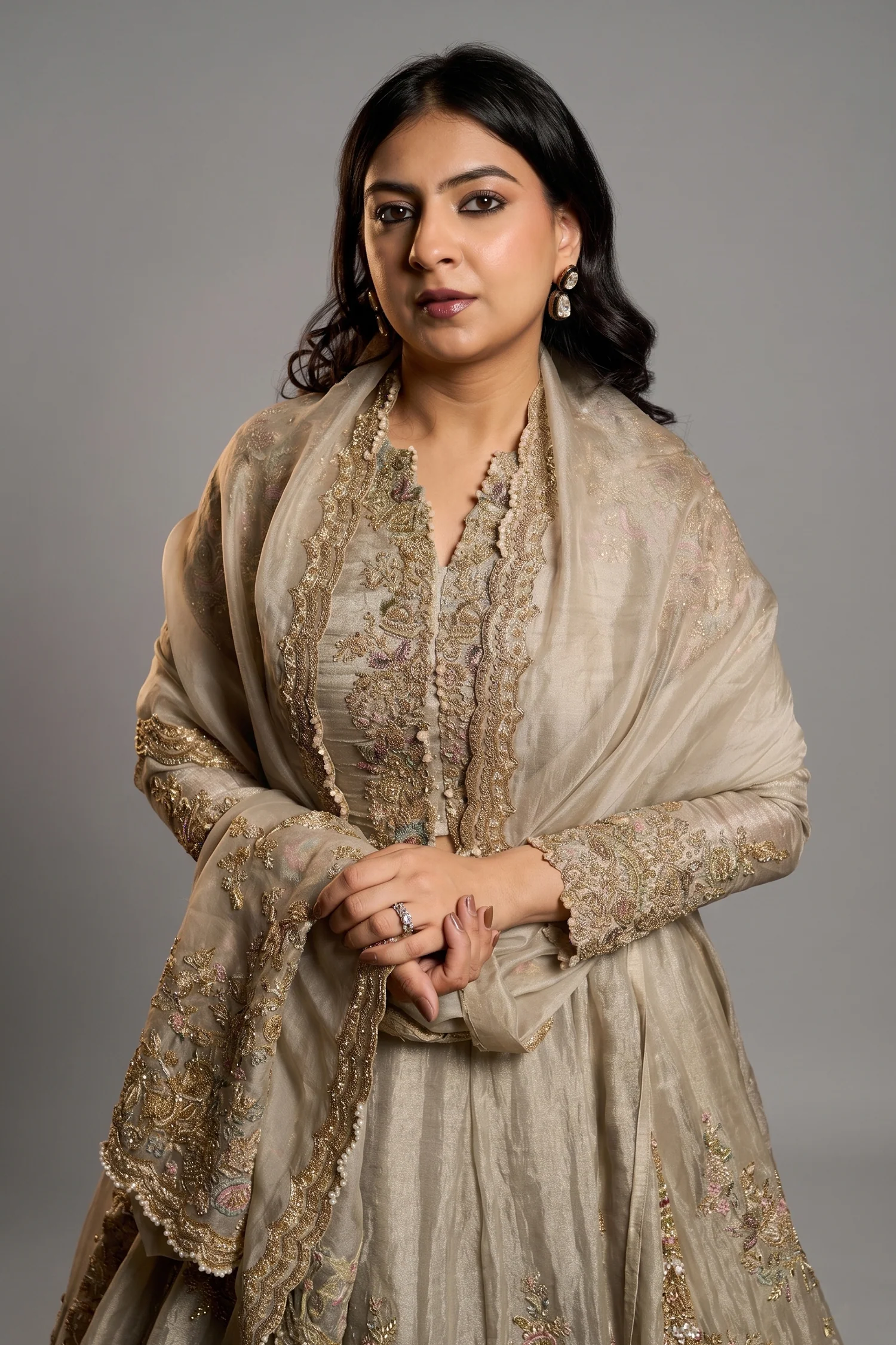 Sage Green Organza Zardosi and Embroidered Worked Lehenga - Image 2