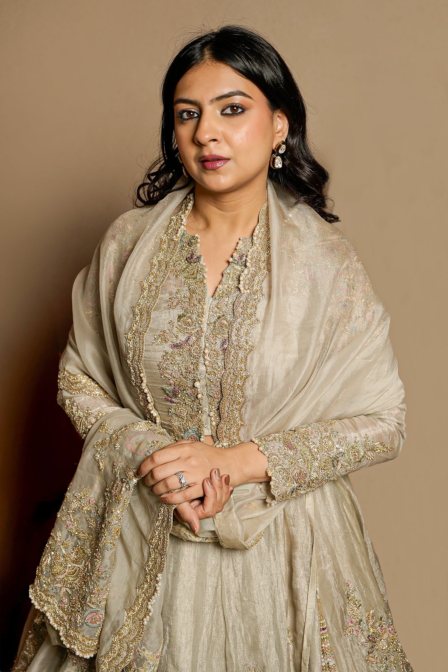 Sage Green Organza Zardosi and Embroidered Worked Lehenga - Image 3