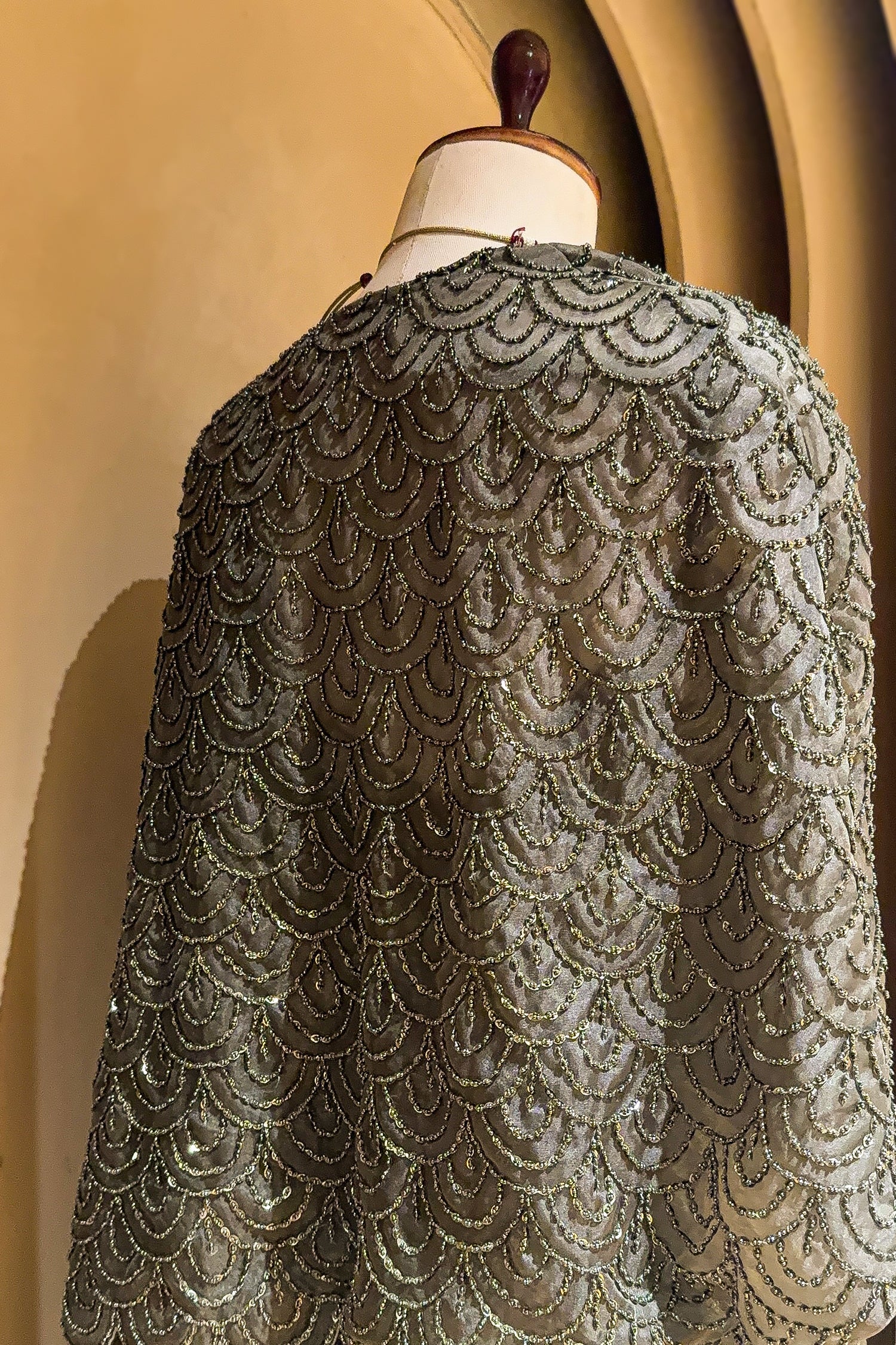 Sage Green Sequin and Beaded Pre Draped Dress with Jacket - Image 5