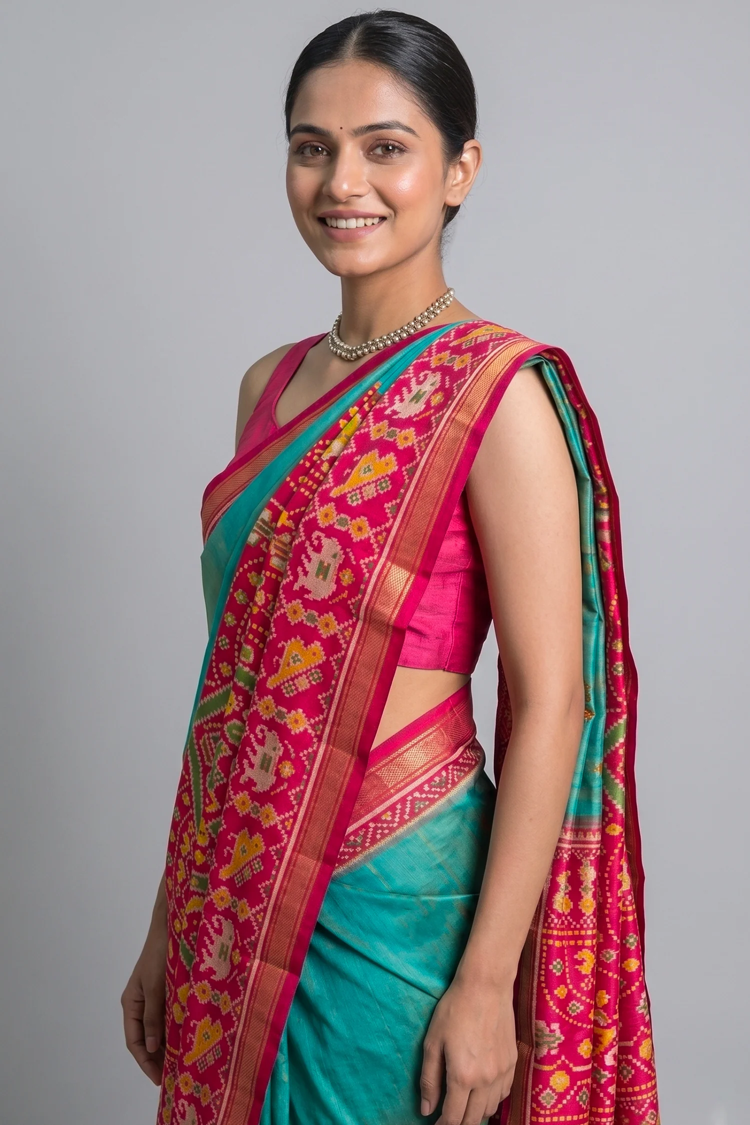 Sea Green Art Silk Saree with Patola Border and Contrast Pallu - Image 2