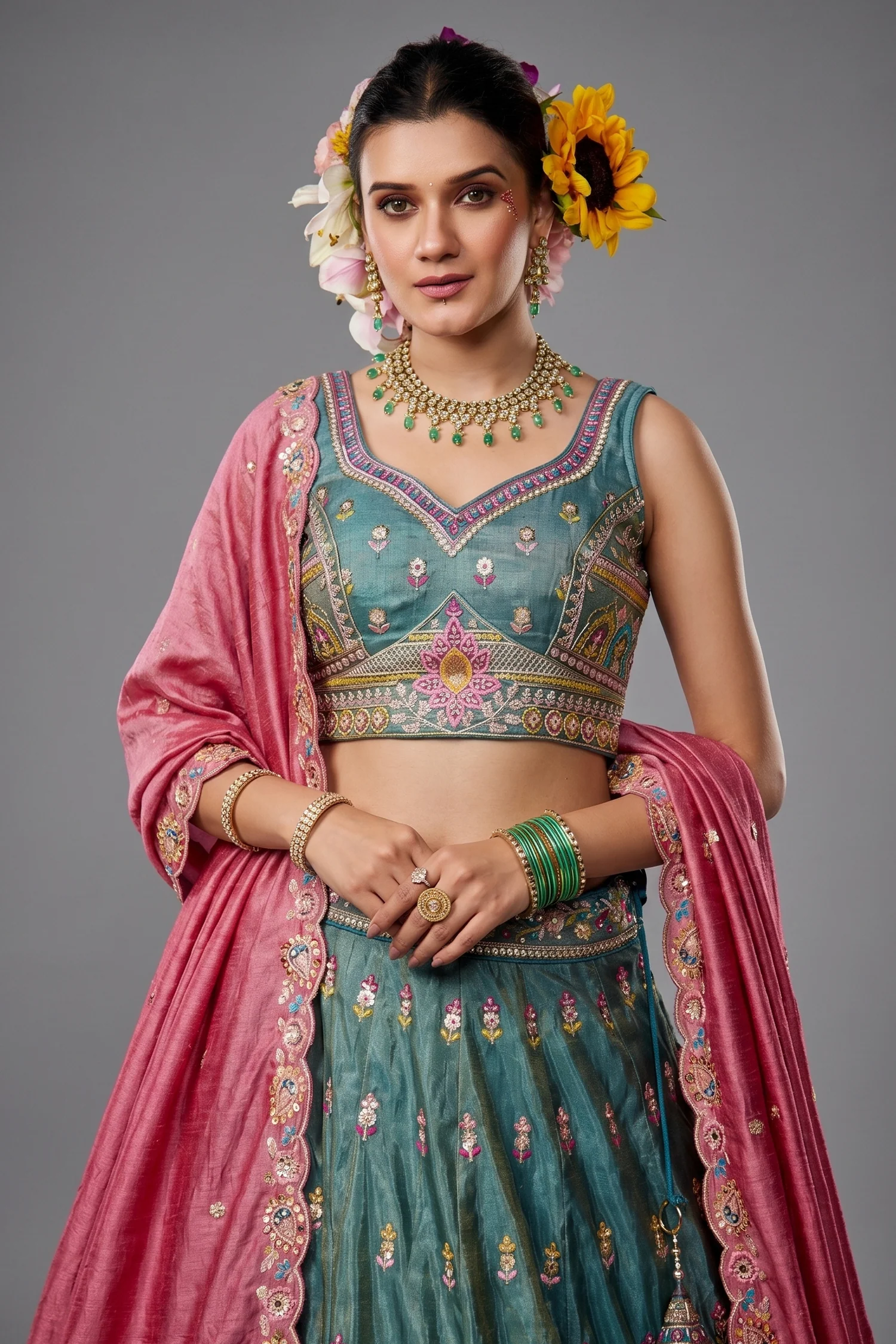Sea Green Tissue Sequin Embroidery Lehenga - Image 2