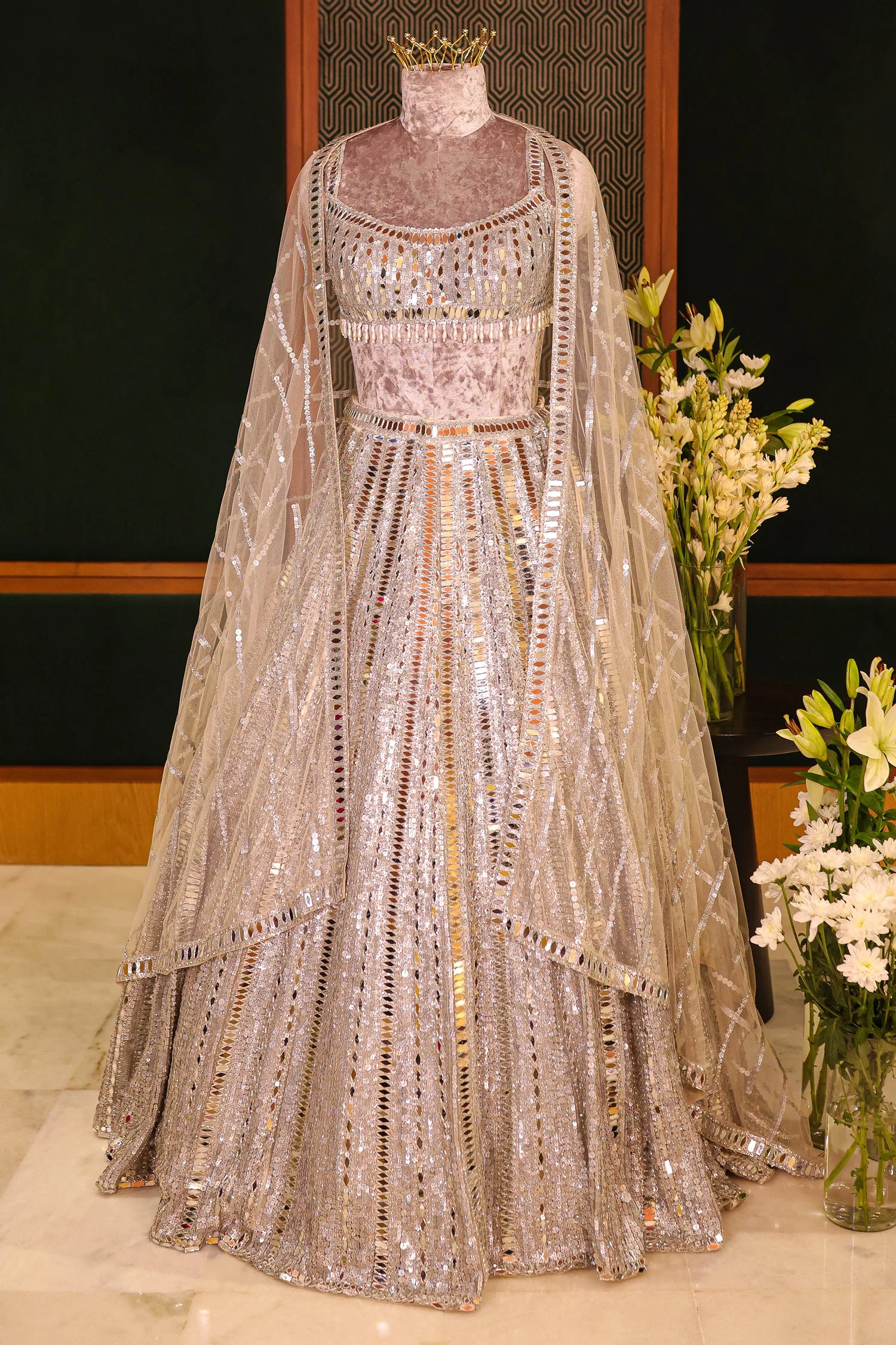 Silver Mirror Worked Embellished Lehenga - Image 3