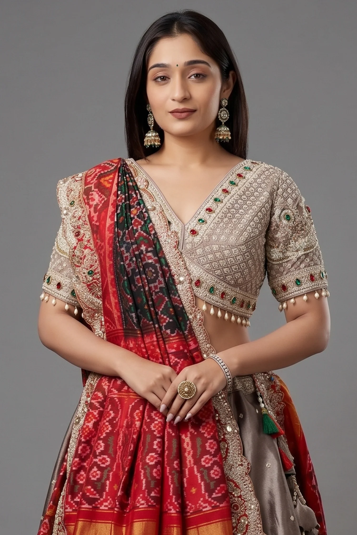 Silver Tissue Beaded and Cutdana Worked Lehenga - Image 2