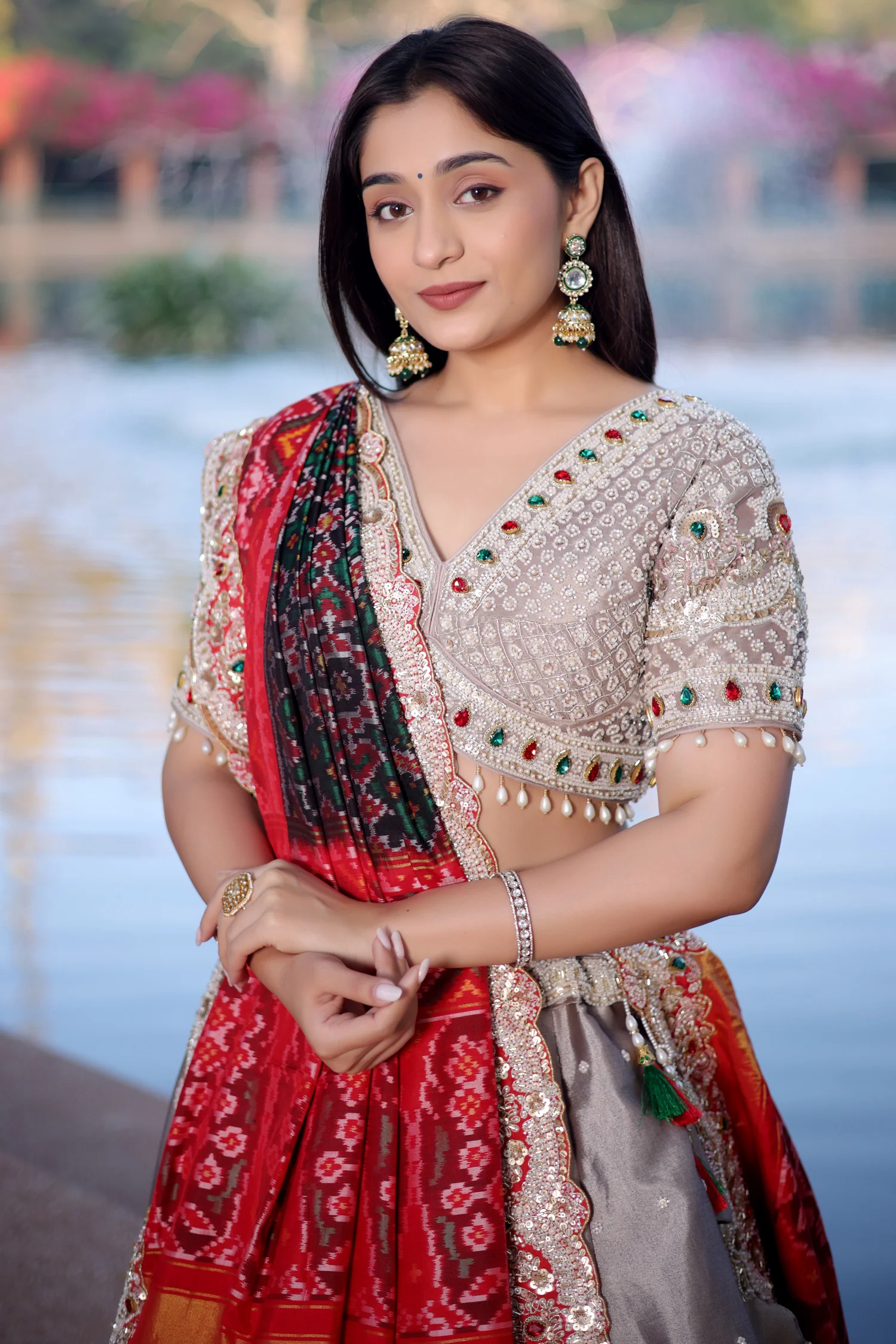 Silver Tissue Beaded and Cutdana Worked Lehenga - Image 3