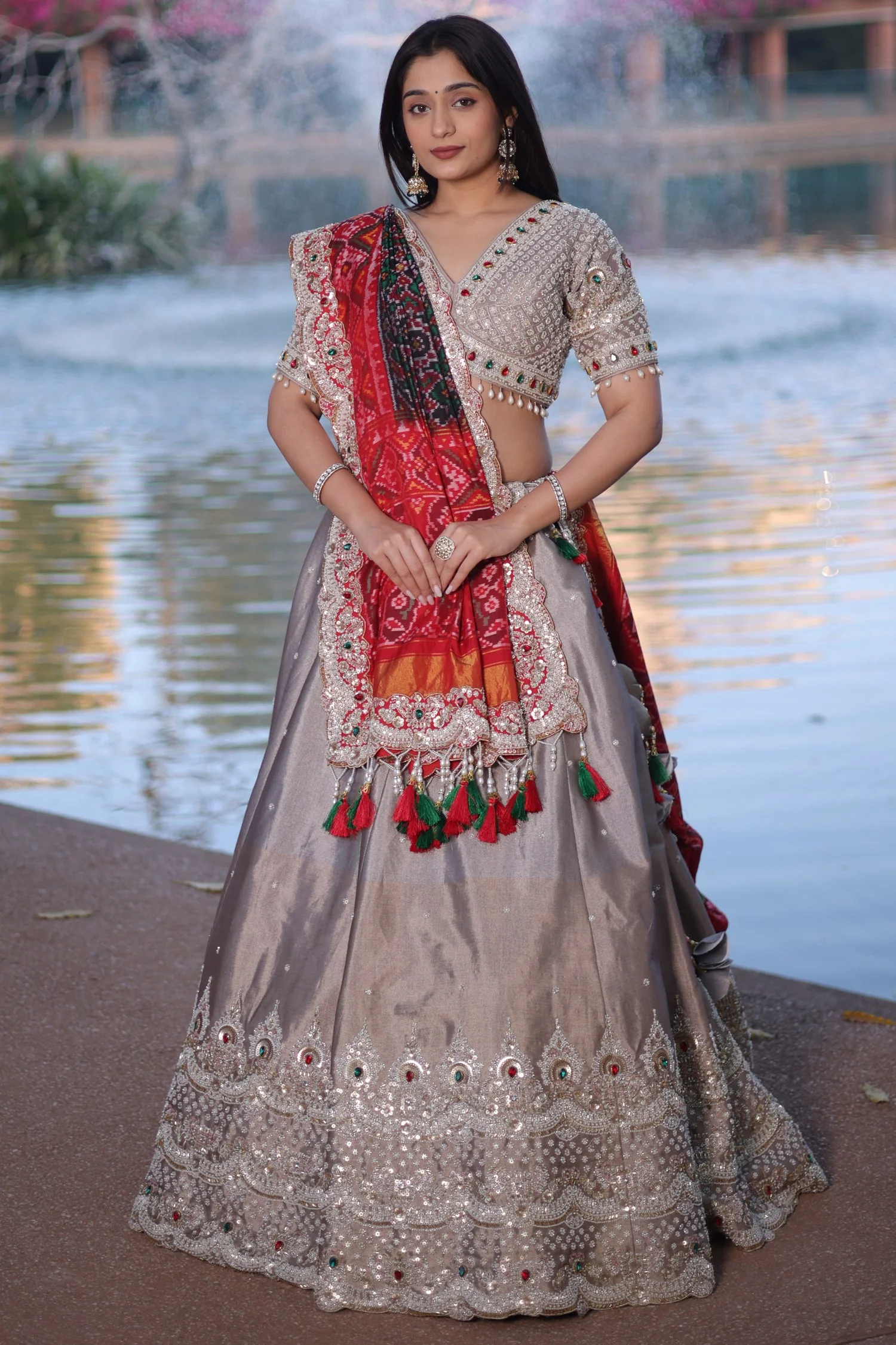 Silver Tissue Beaded and Cutdana Worked Lehenga - Image 4