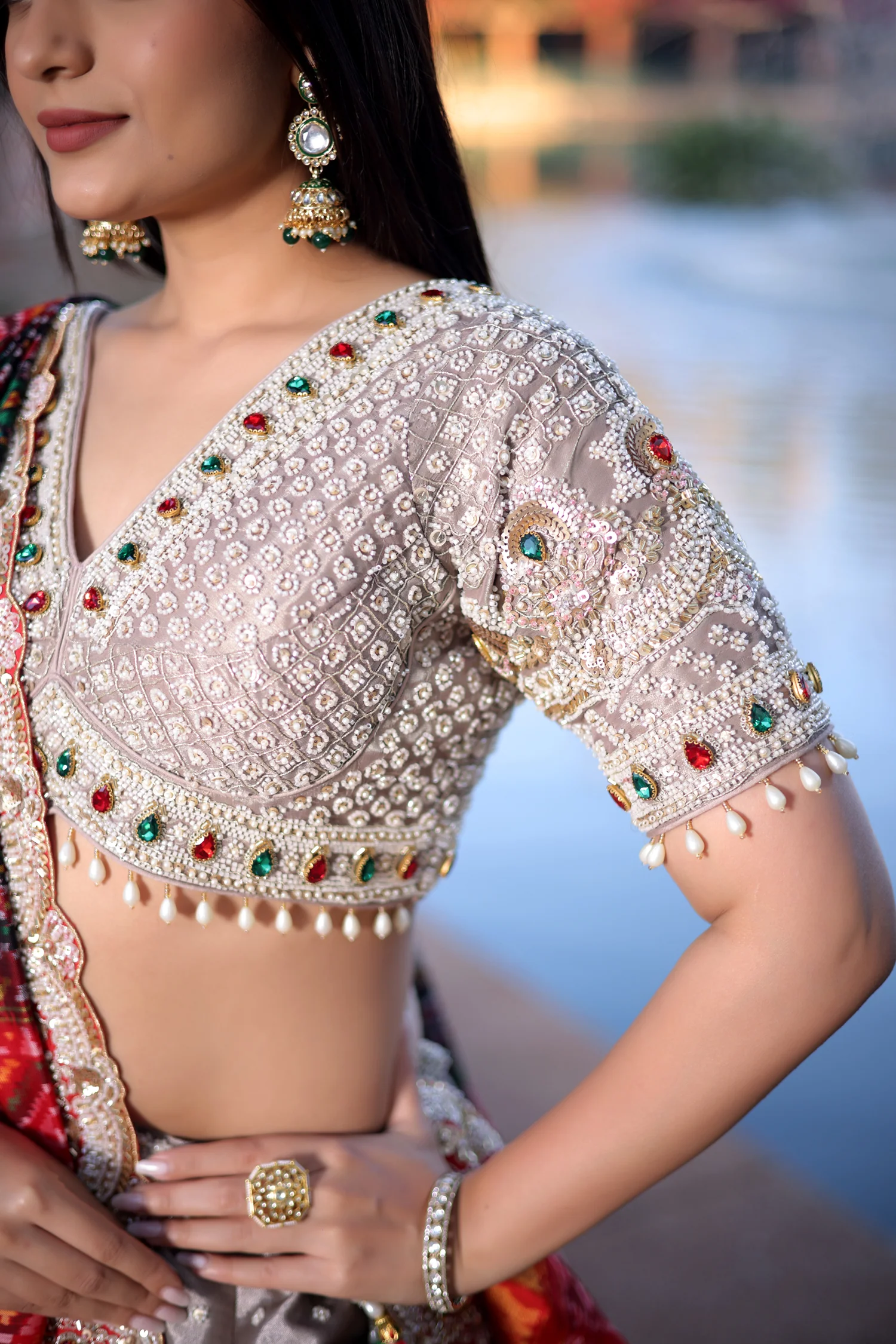 Silver Tissue Beaded and Cutdana Worked Lehenga - Image 5