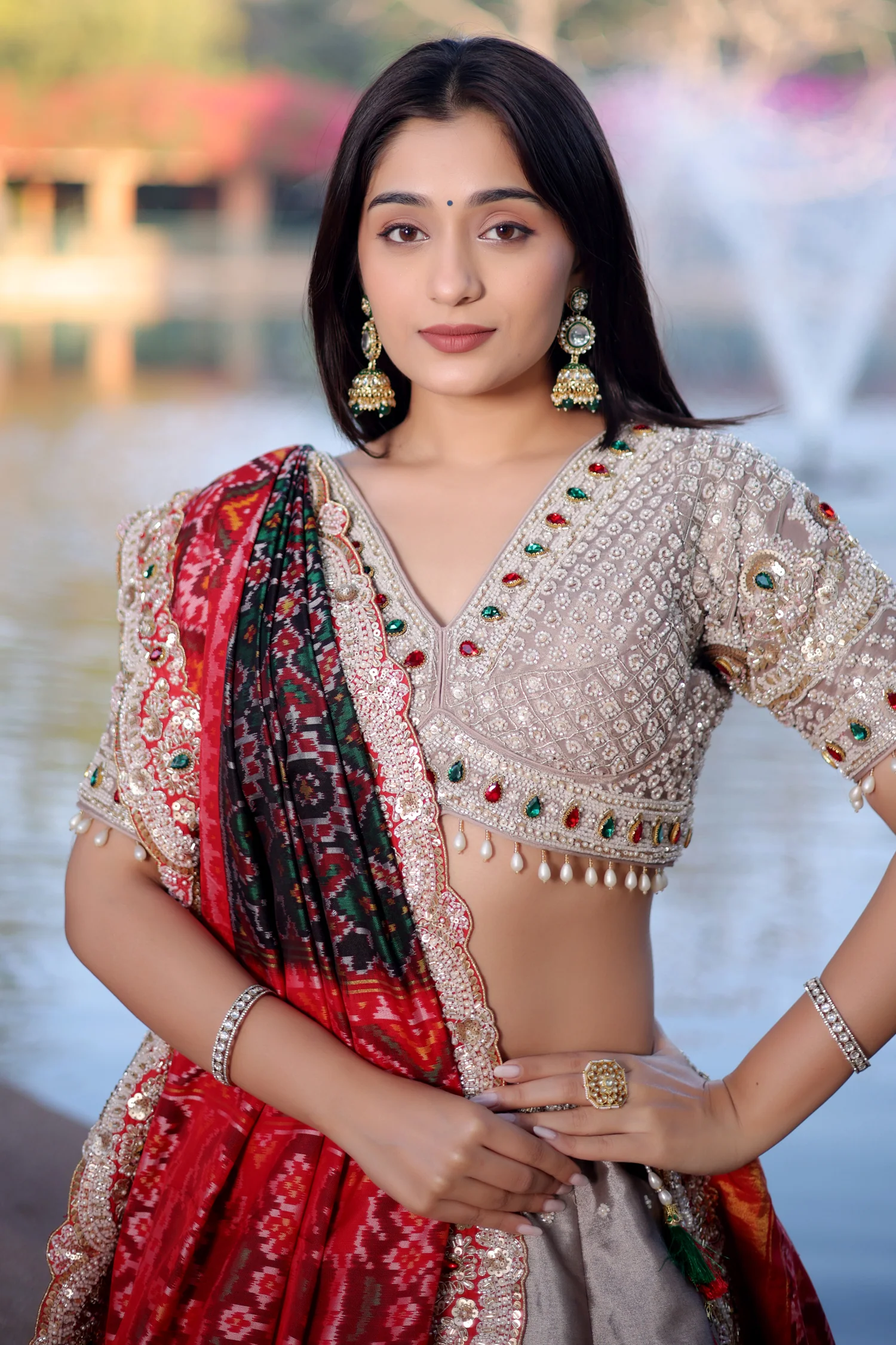 Silver Tissue Beaded and Cutdana Worked Lehenga - Image 6