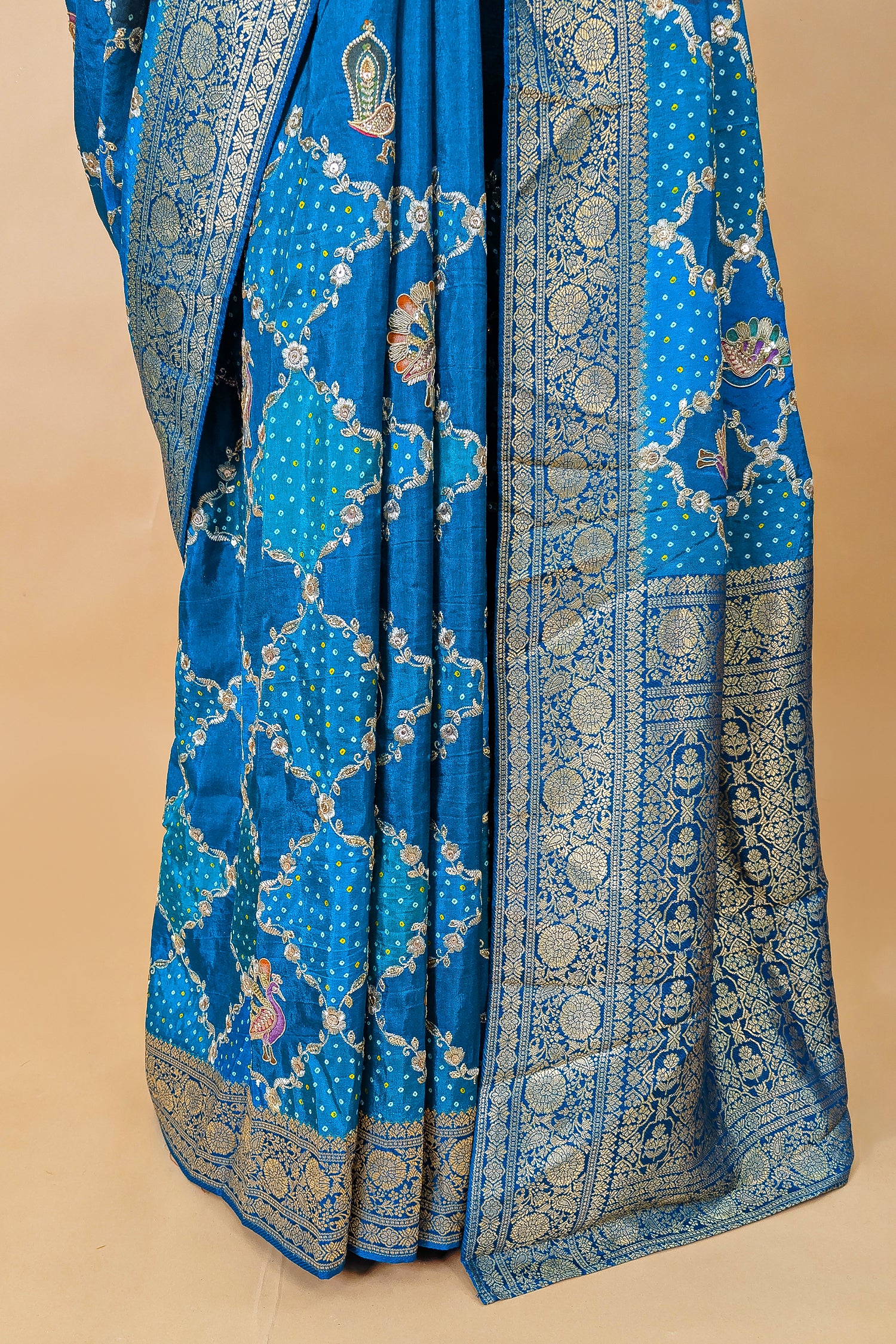 Sky Blue Dola Silk Printed Saree with Embroidery - Image 5