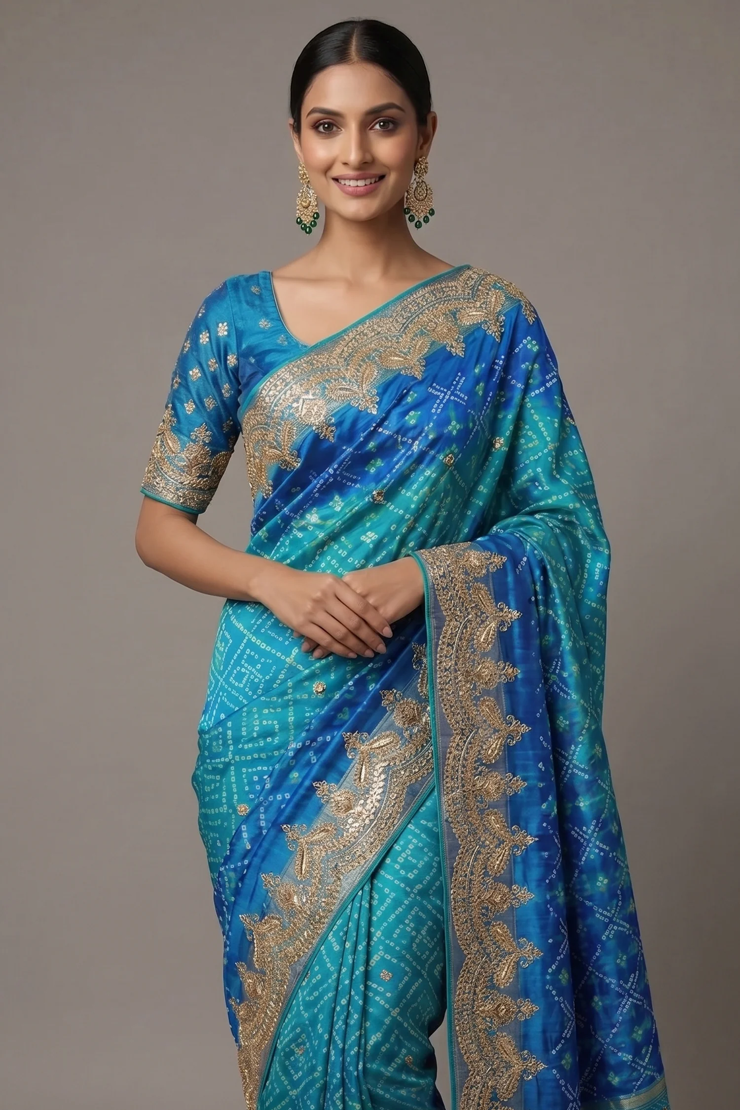 Turquoise Blue Silk Patola Saree with Zardosi Sequin Worked Scallop Border - Image 2