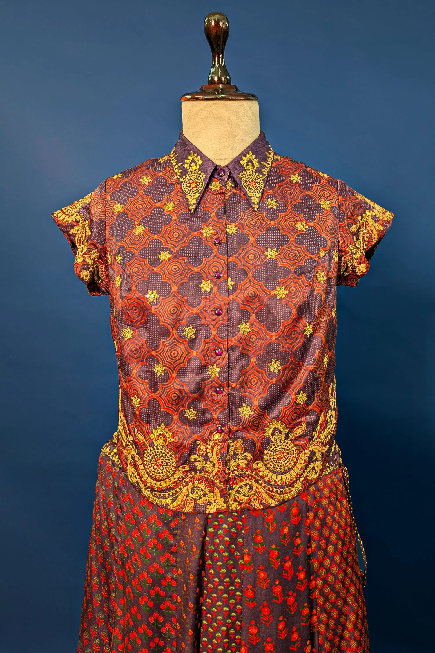 Twilight Lavender Satin Printed Co-Ord Set with Sequin Embroidery Work - Image 4