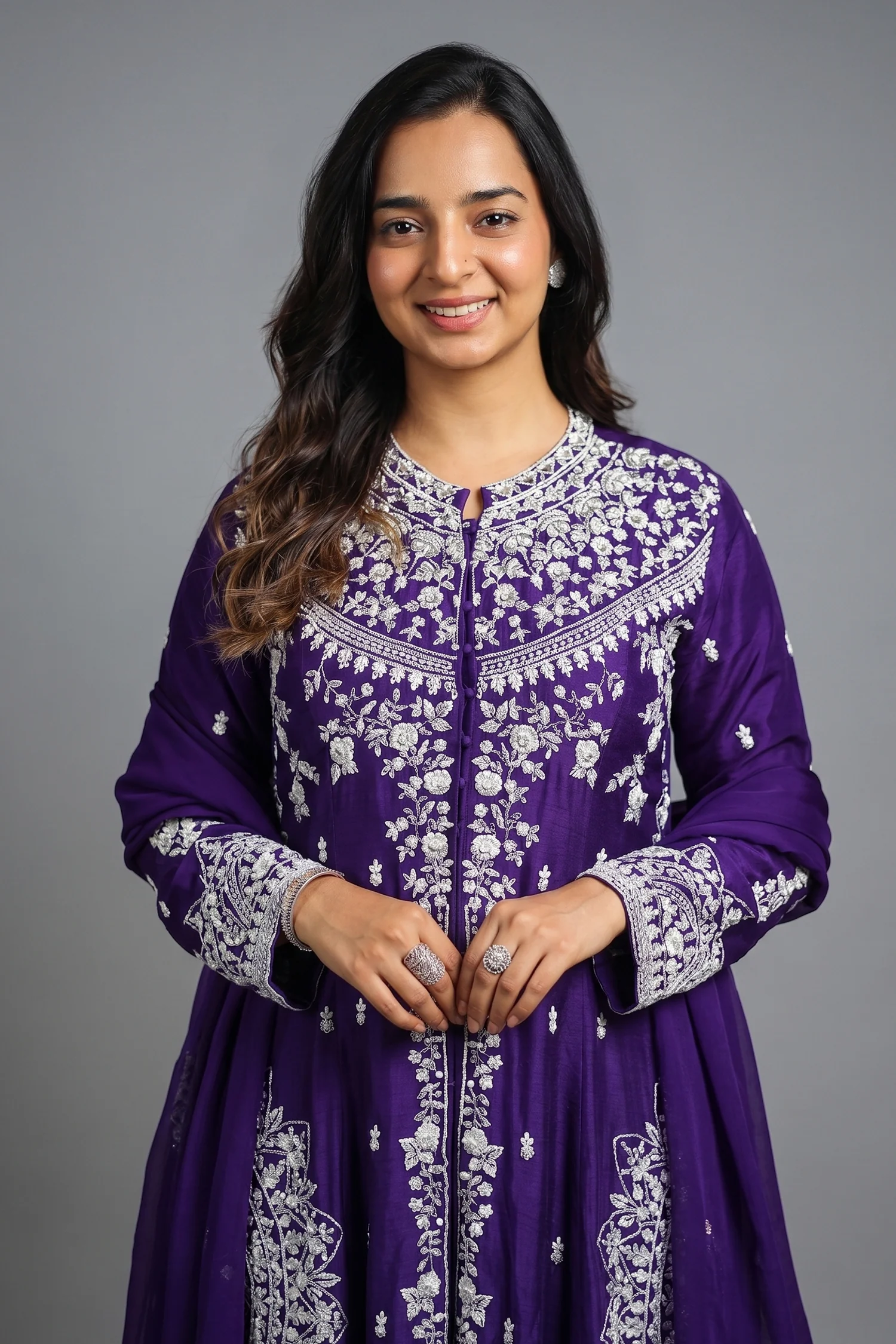 Violet Purple Raw Silk High Slit Cut Beaded Palazzo Suit - Image 2