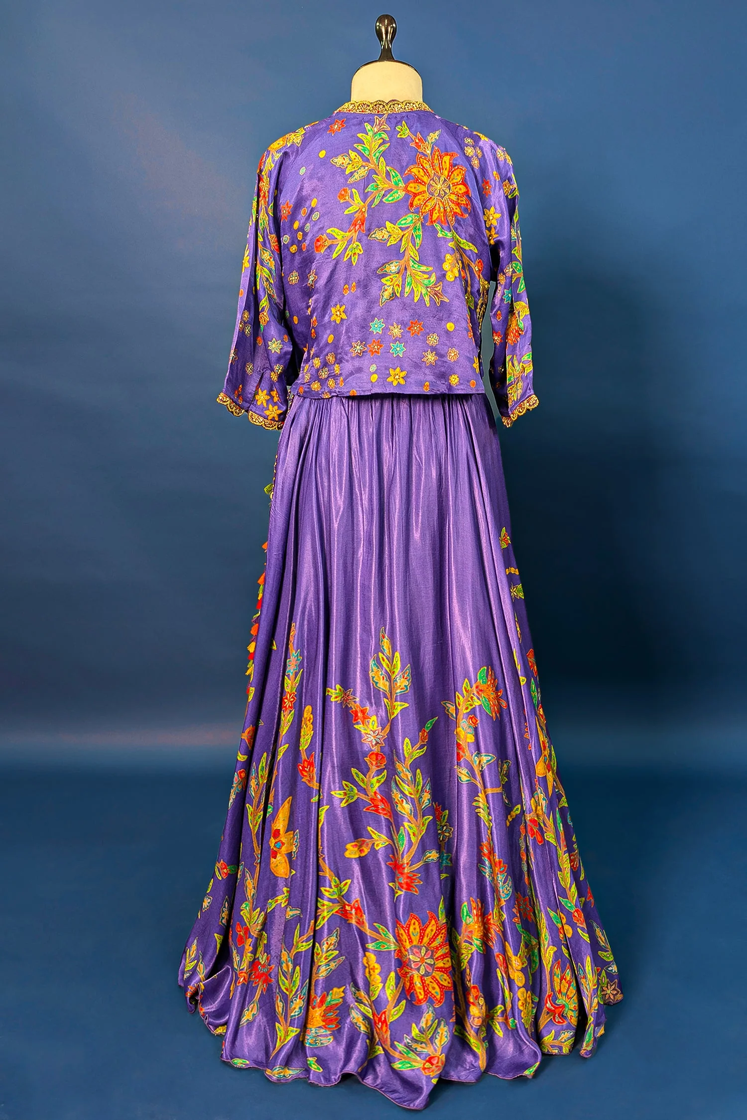 Violet Purple Satin Silk Printed Co-Ord Set with Sequin and Cutdana Work - Image 4