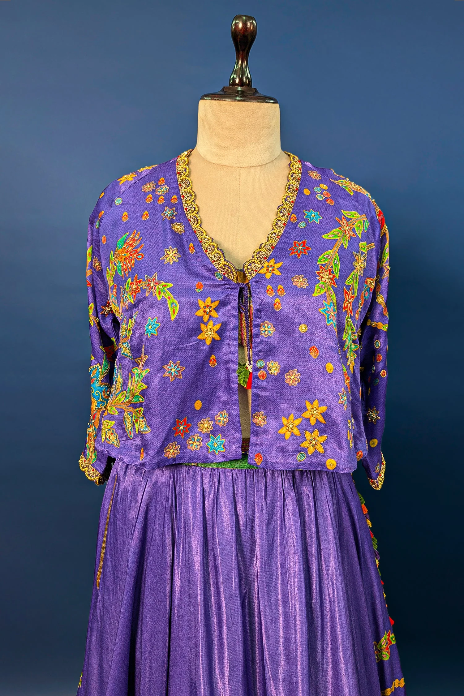 Violet Purple Satin Silk Printed Co-Ord Set with Sequin and Cutdana Work - Image 5