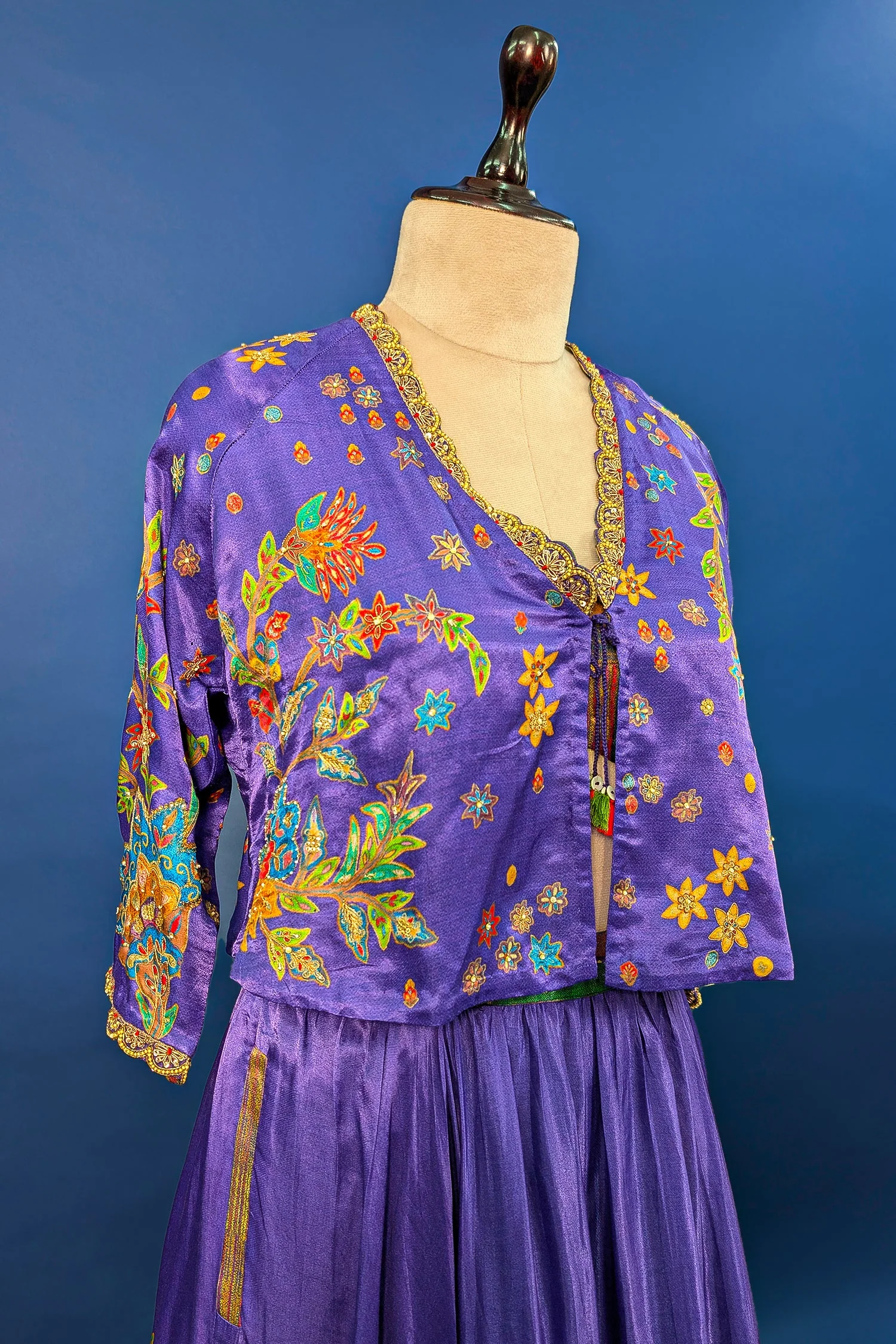Violet Purple Satin Silk Printed Co-Ord Set with Sequin and Cutdana Work - Image 6
