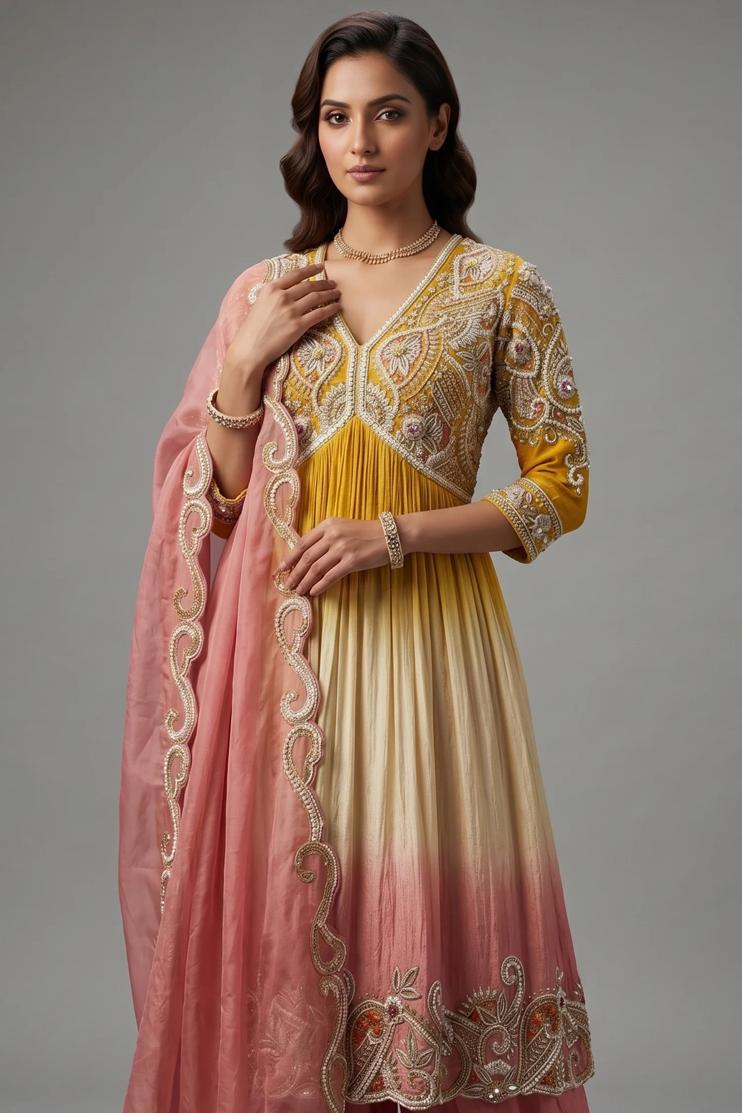 Yellow and Multi Colored Embellished Sharara Set - Image 2