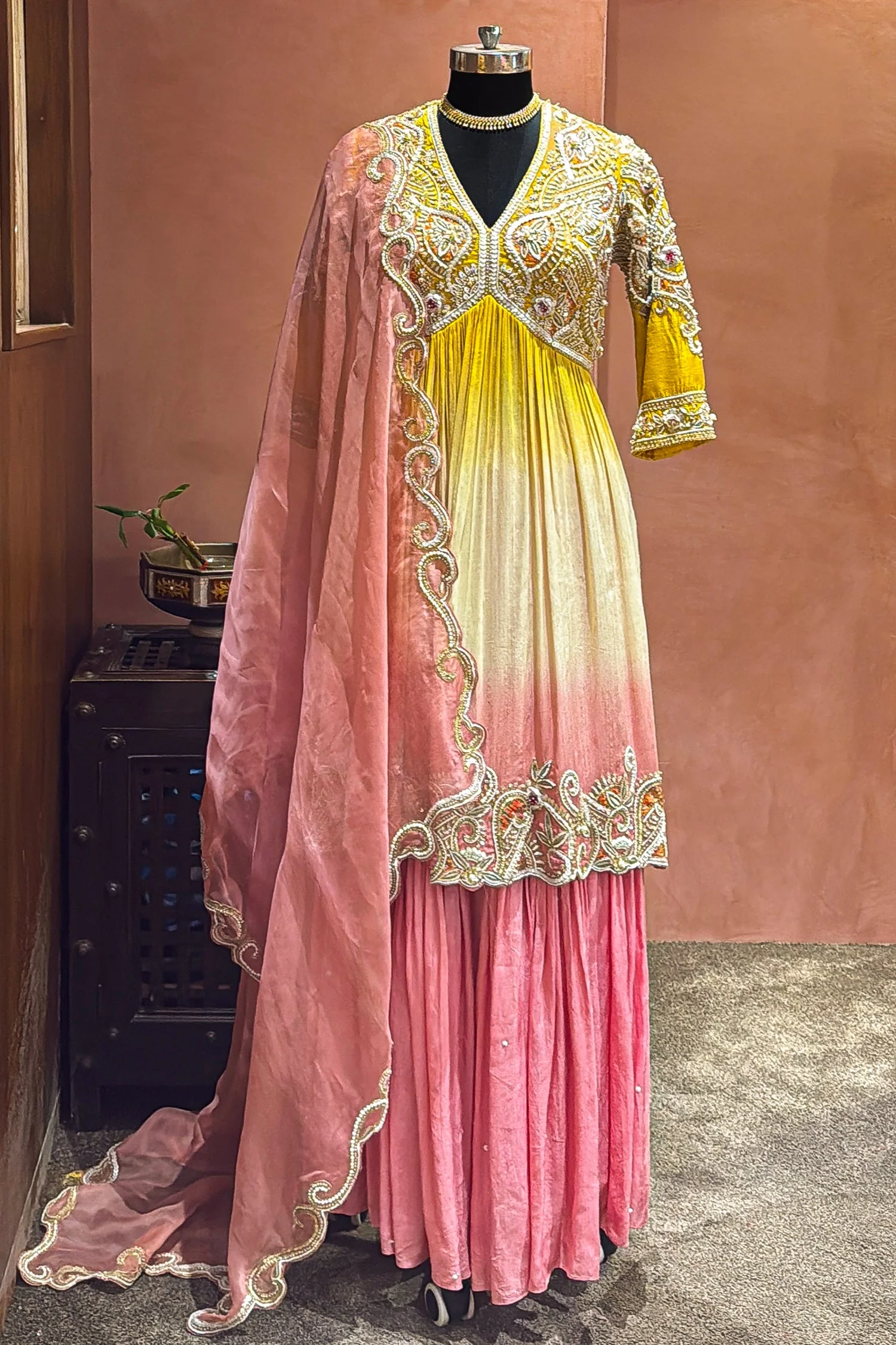 Yellow and Multi Colored Embellished Sharara Set - Image 3