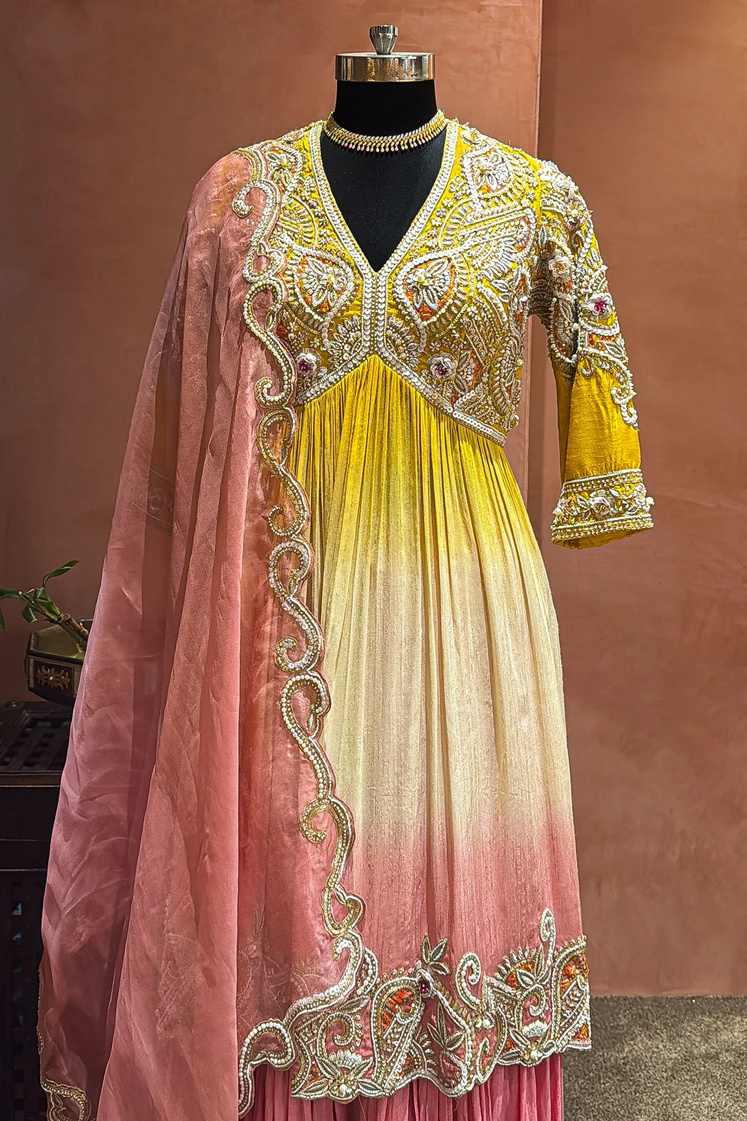 Yellow and Multi Colored Embellished Sharara Set - Image 4