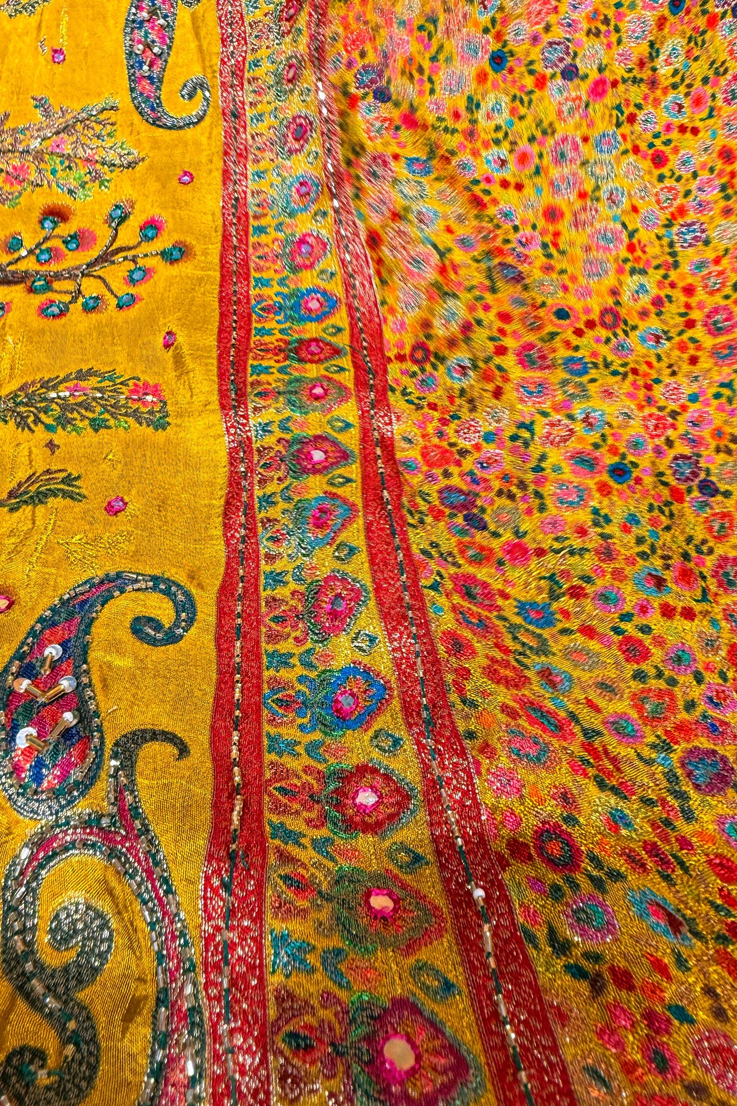 Yellow Dola Silk Pashmina Printed Saree with Sequin Cutdana Work - Image 4