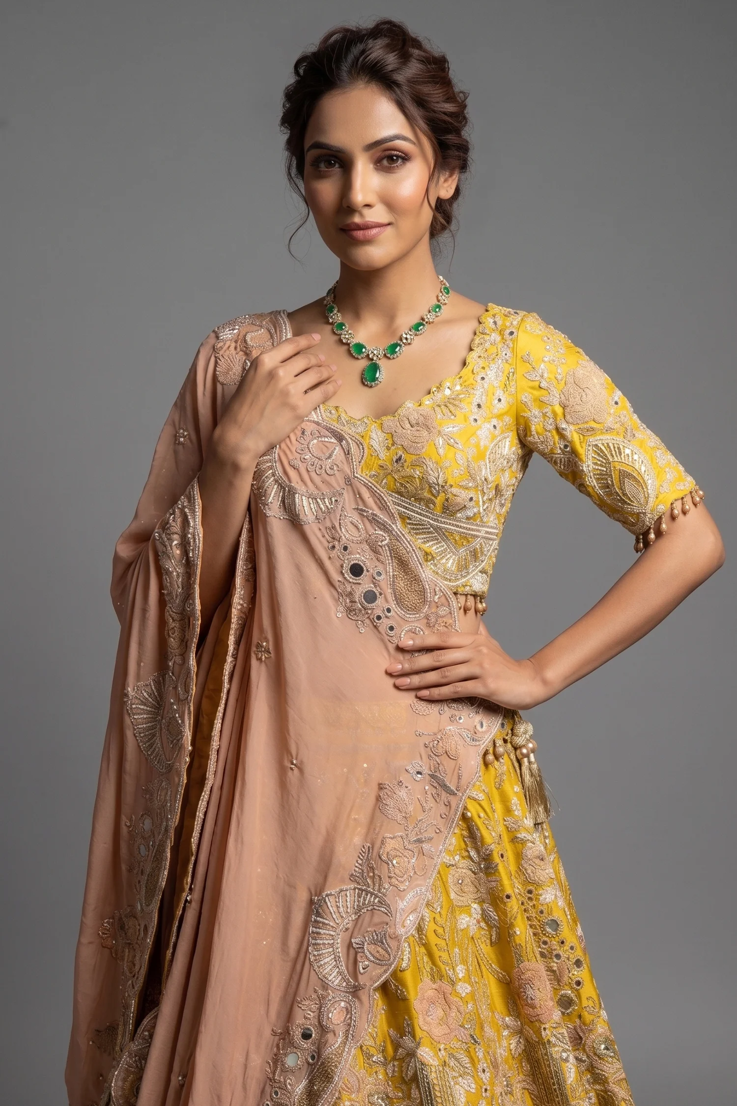 Yellow Raw Silk Desginer All Over Embroidered and Sequins Worked Lehenga - Image 2