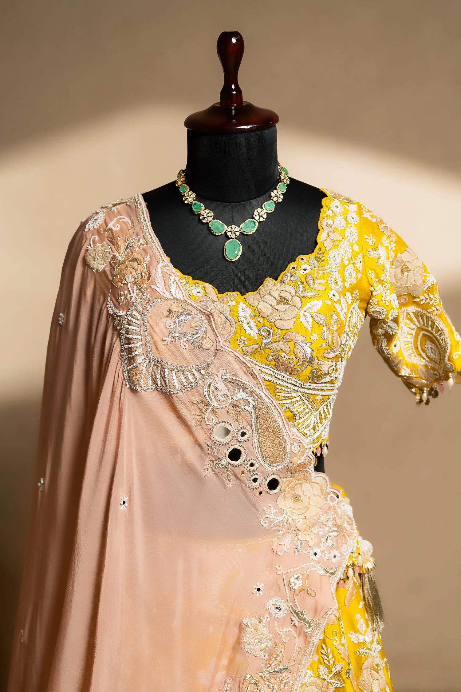 Yellow Raw Silk Desginer All Over Embroidered and Sequins Worked Lehenga - Image 4