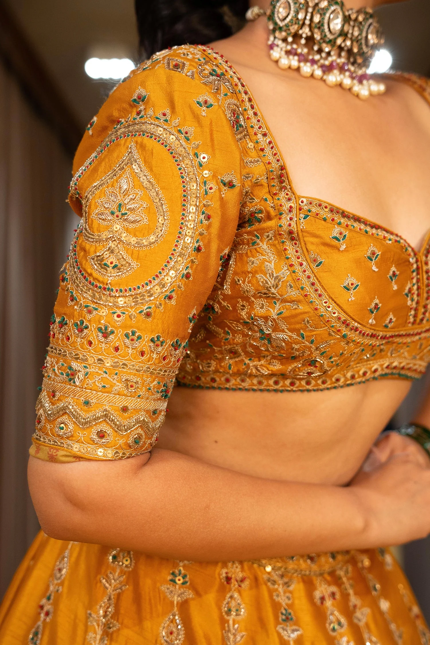 Yellow Silk Sequinned and Embroidered Lehenga - Image 8