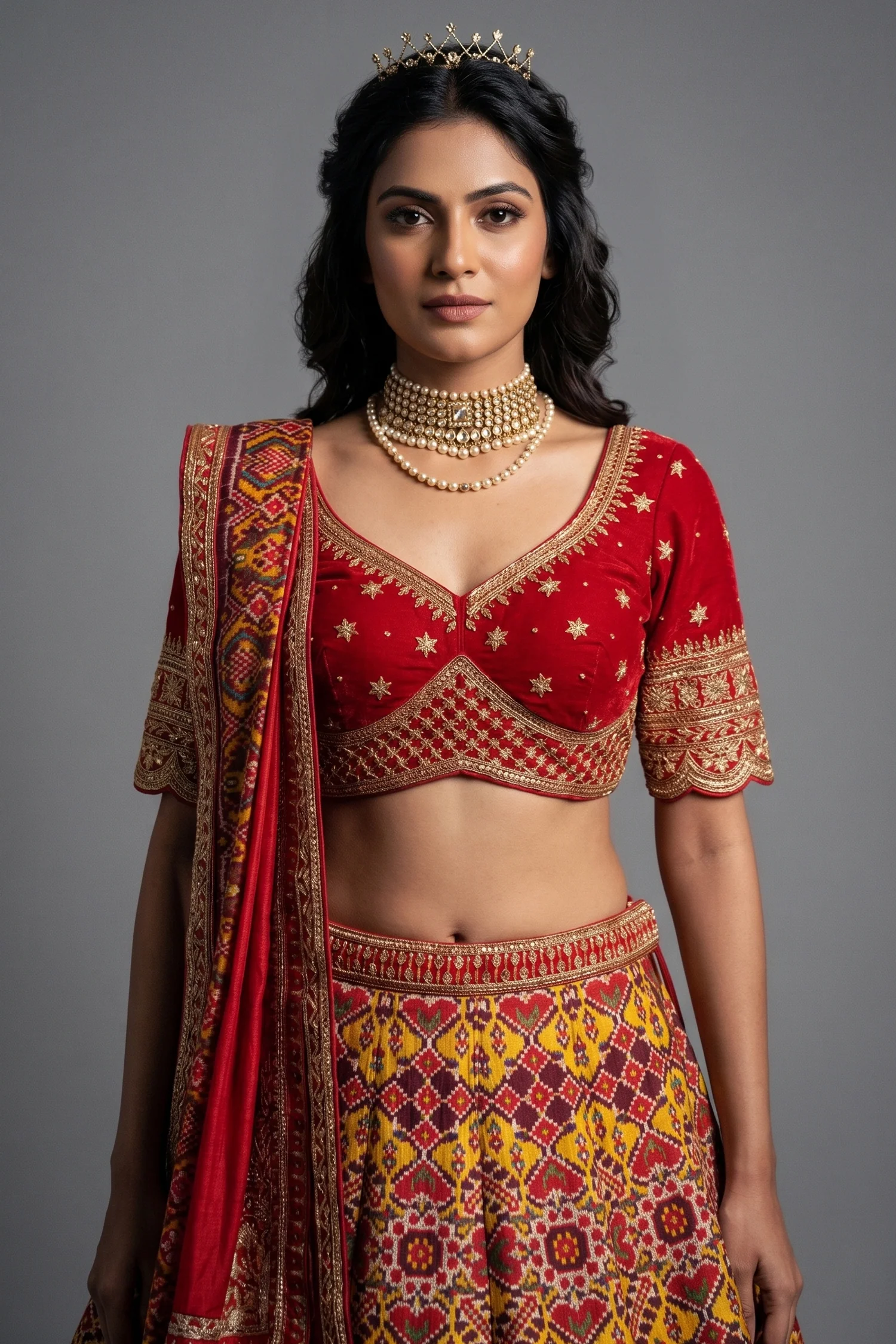 Yellow Silk Traditional Patola Lehenga with Sequin Zardosi Scallop Border - Image 2