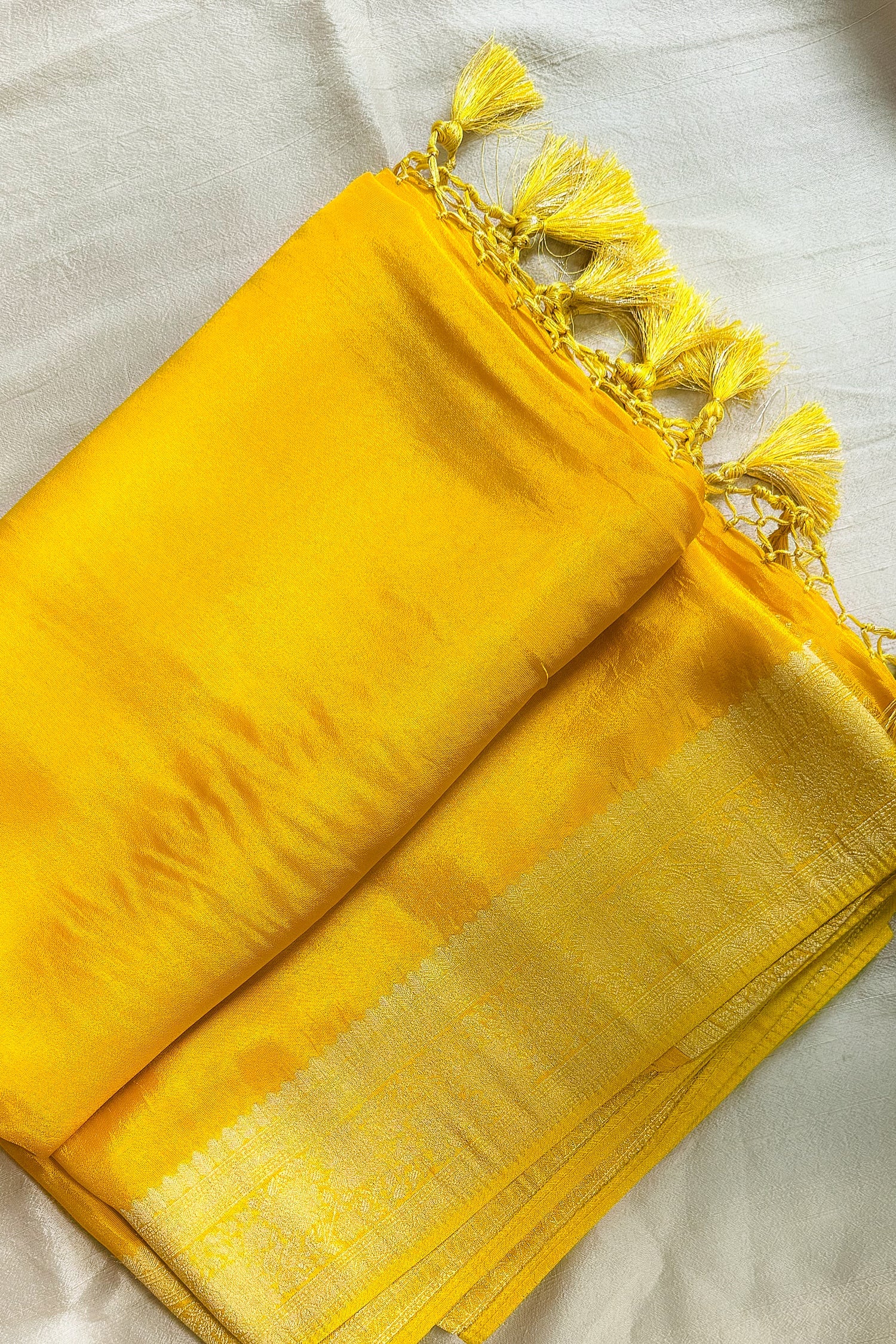Yellow Tissue Silk Saree with Readymade Blouse - Image 4