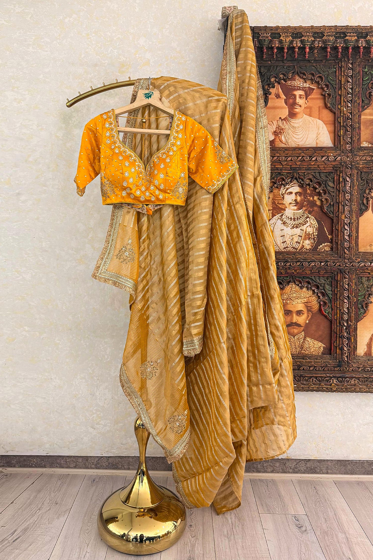 Yellow Tissue Woven Saree with Lace Work - Image 2
