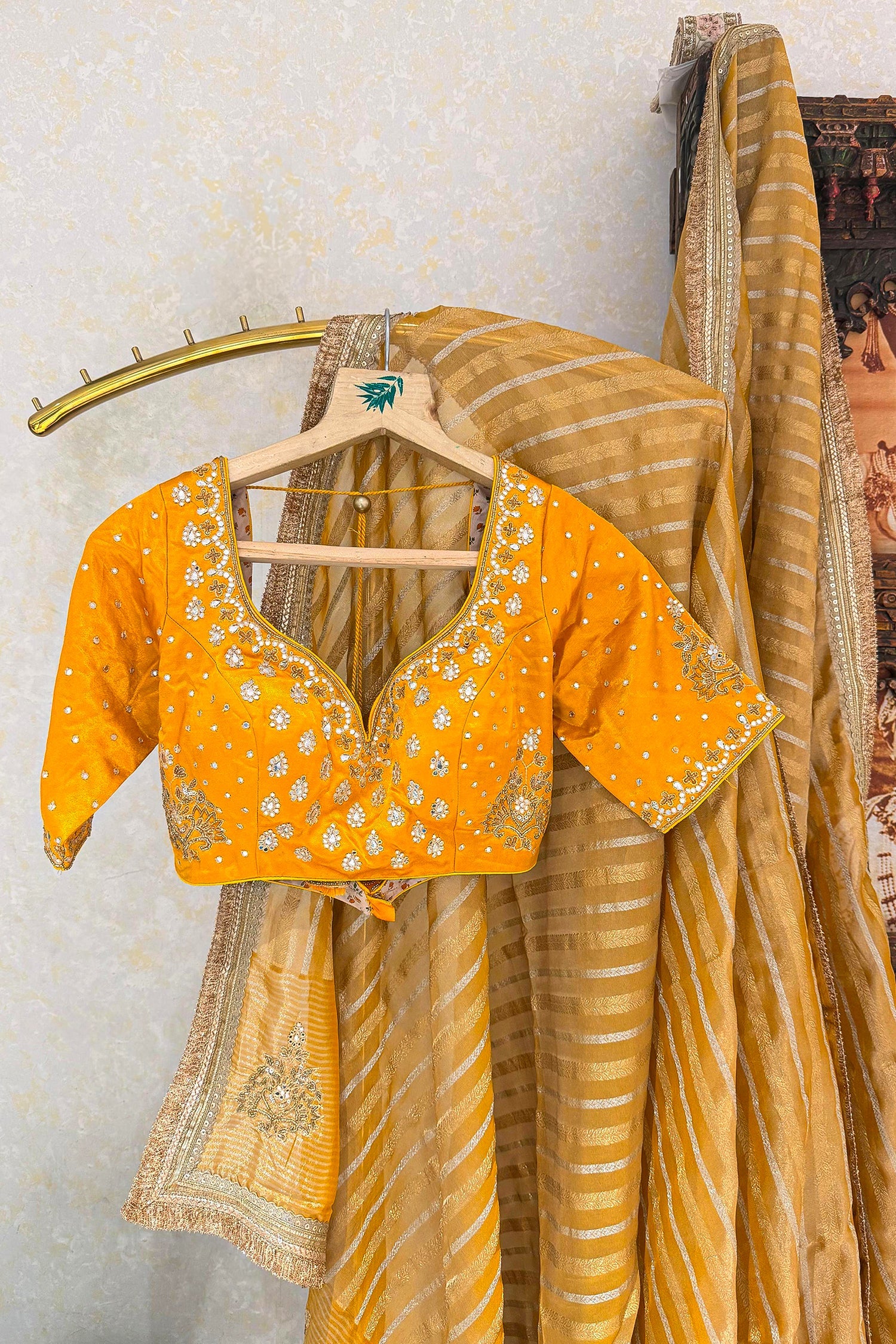 Yellow Tissue Woven Saree with Lace Work - Image 3